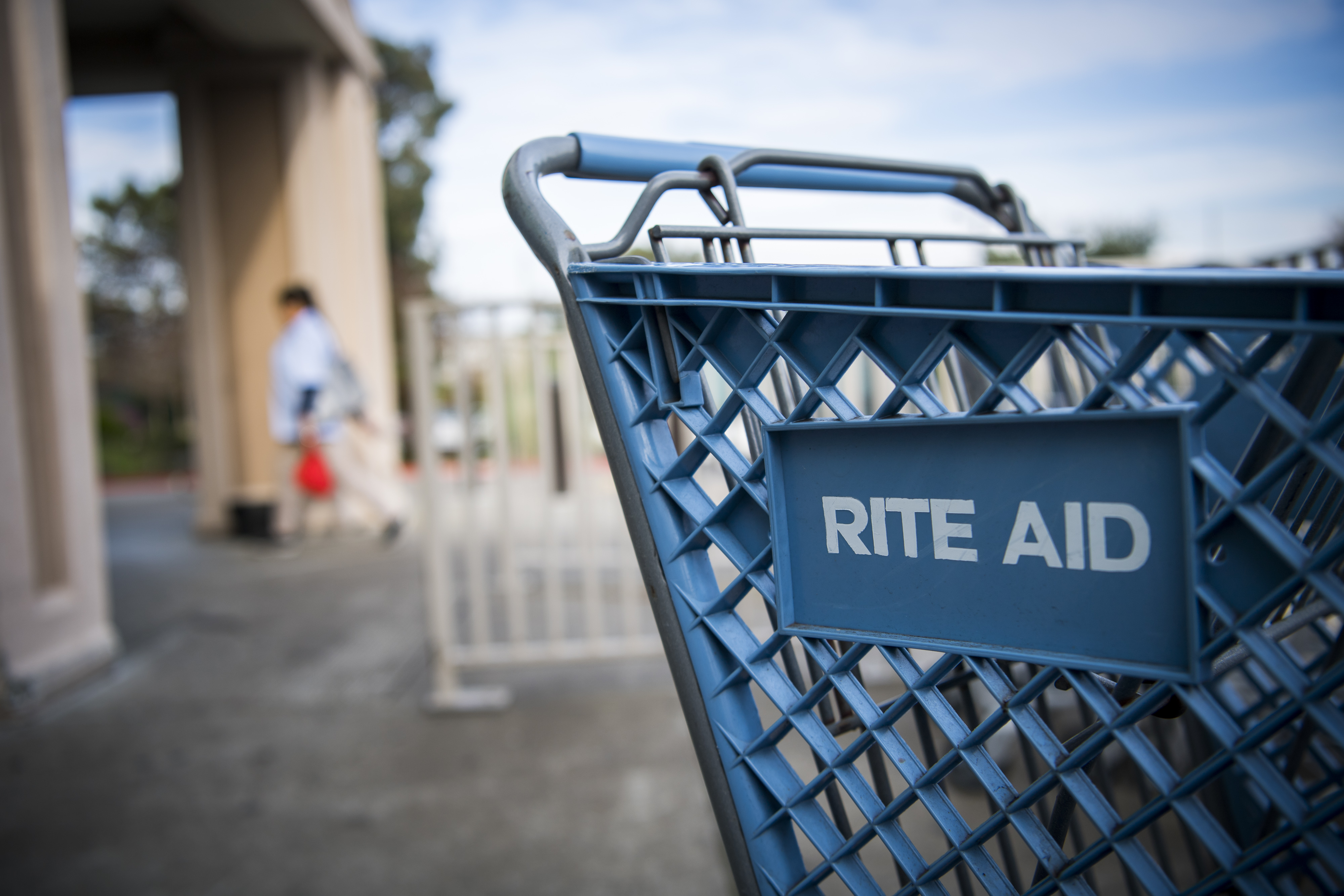 Signage is displayed on a shopping cart outside a Rite Aid Corp. store in Hercules, California on  Jan. 2, 2018. (David Paul Morris&mdash;Bloomberg via Getty Images)