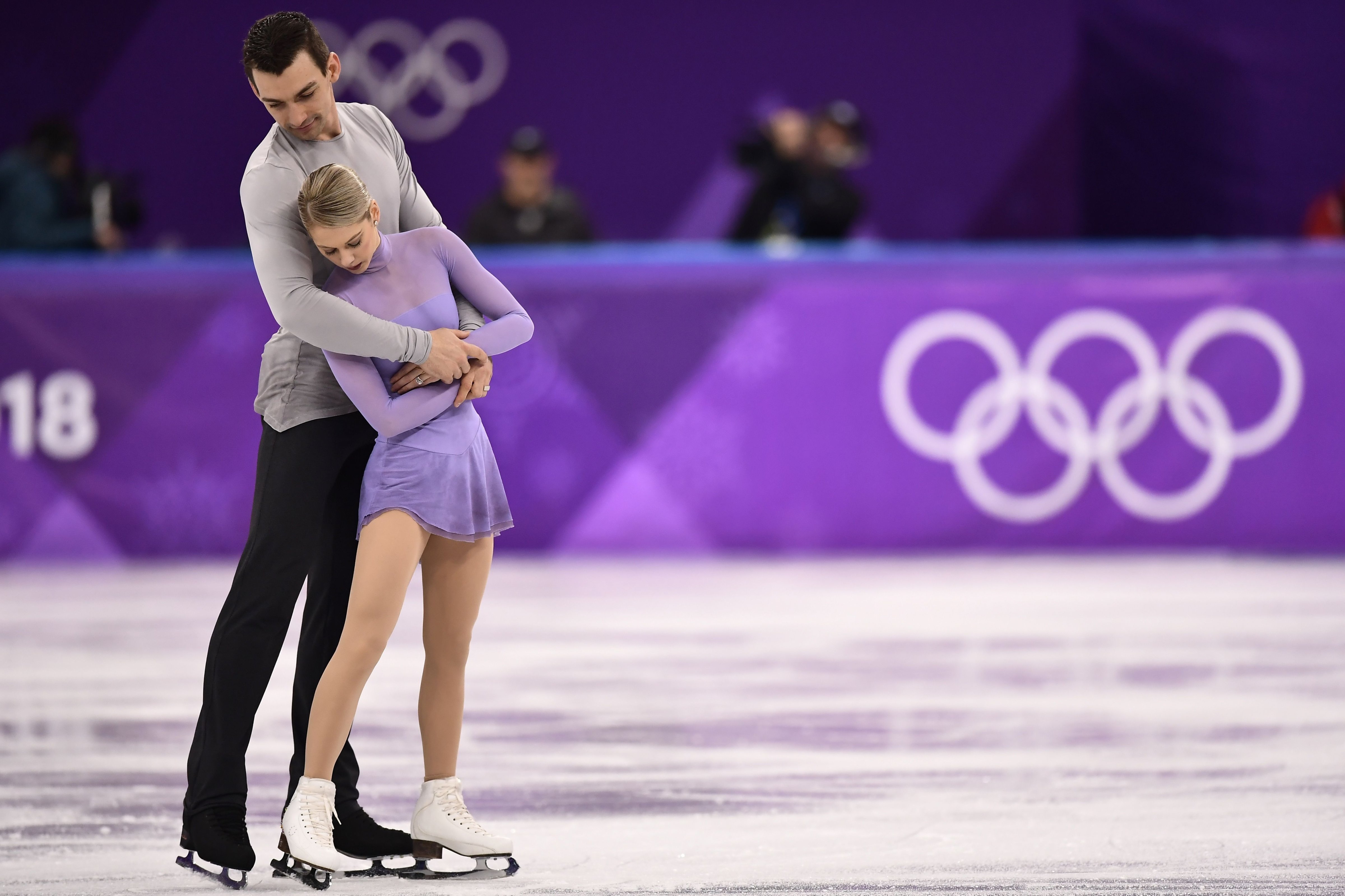 USA's Alexa Scimeca Knierim and USA's Chris Knierim compete in the pair free skating event during the PyeongChang 2018 Winter Olympic Games at the Gangneung Ice Arena in Gangneung on Feb. 15, 2018. (Aris Messinis—AFP/Getty Images)