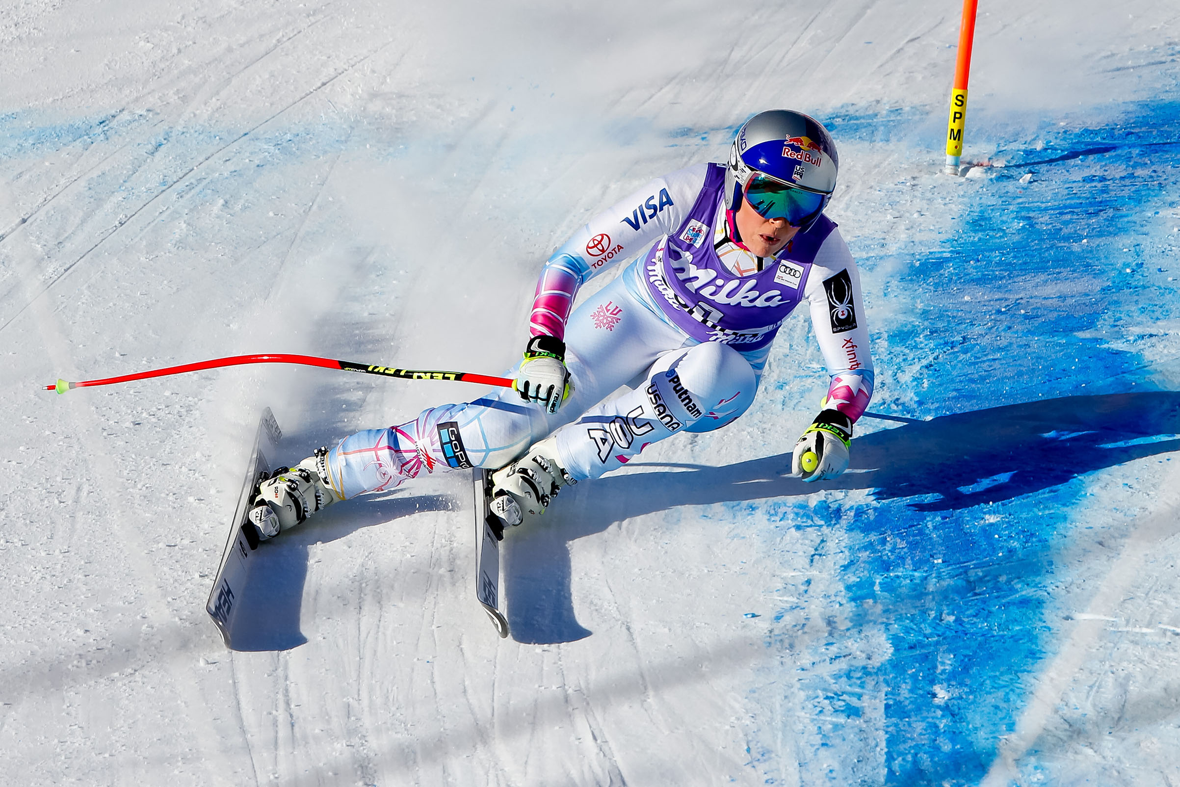Lindsey Vonn of USA competes during the Audi FIS Alpine Ski World Cup Women's Downhill in Cortina d'Ampezzo, Italy, on Jan. 20, 2018. (Christophe Pallot—Agence Zoom/Getty Images)
