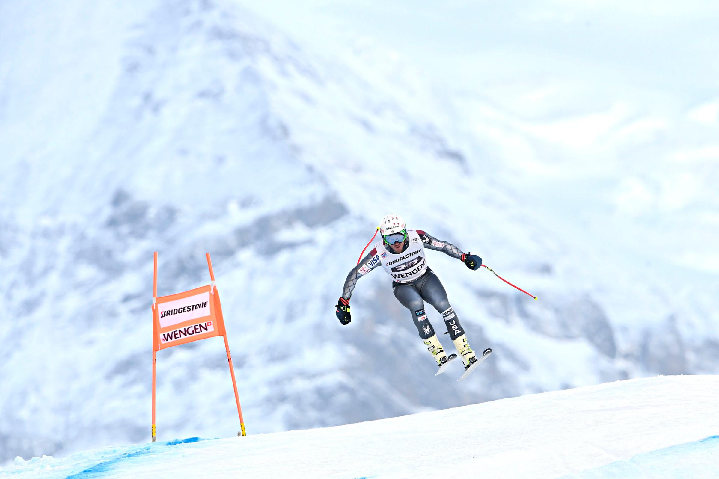 Ted Ligety of USA in action during the Audi FIS Alpine Ski World Cup Men's Combined in Wengen, Switzerland, on Jan. 12, 2018.