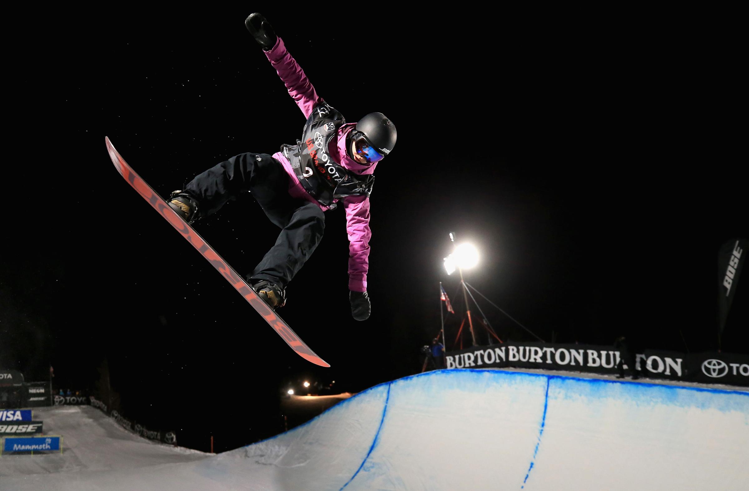 Kelly Clark competes in the final round of the Ladies' Snowboard Halfpipe during the Toyota U.S. Grand Prix in Mammoth, Calif., on Jan. 20, 2018.