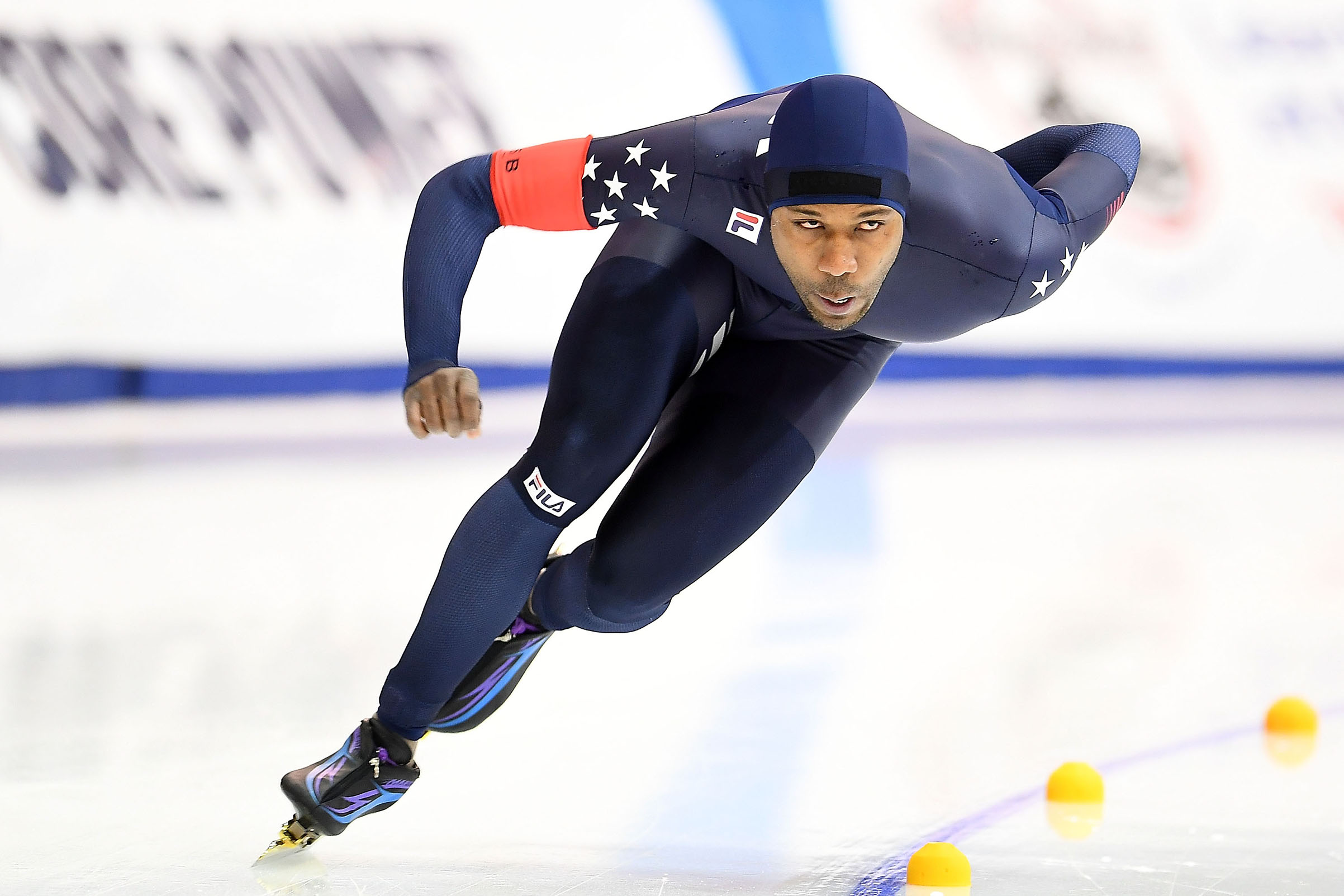 Shani Davis competes in the Men's 1500 meter event during the Long Track Speed Skating Olympic Trials at the Pettit National Ice Center in Milwaukee, on Jan. 6, 2018. (Stacy Revere—Getty Images)
