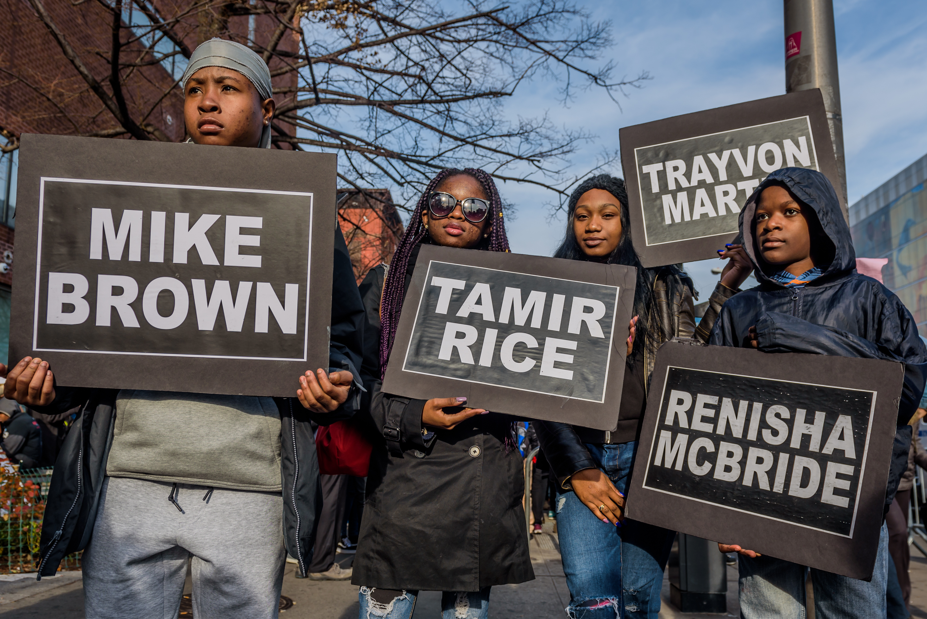 Students from South Bronx Community Charter High School with help from community leaders gathered at the Schomburg Center for Research in Black Culture in Harlem and led the second annual Future of the City March against police brutality on December 2, 2017; marching with students from other New York City schools against police brutality and the unjust treatment of people of color. (Pacific Press—LightRocket via Getty Images)