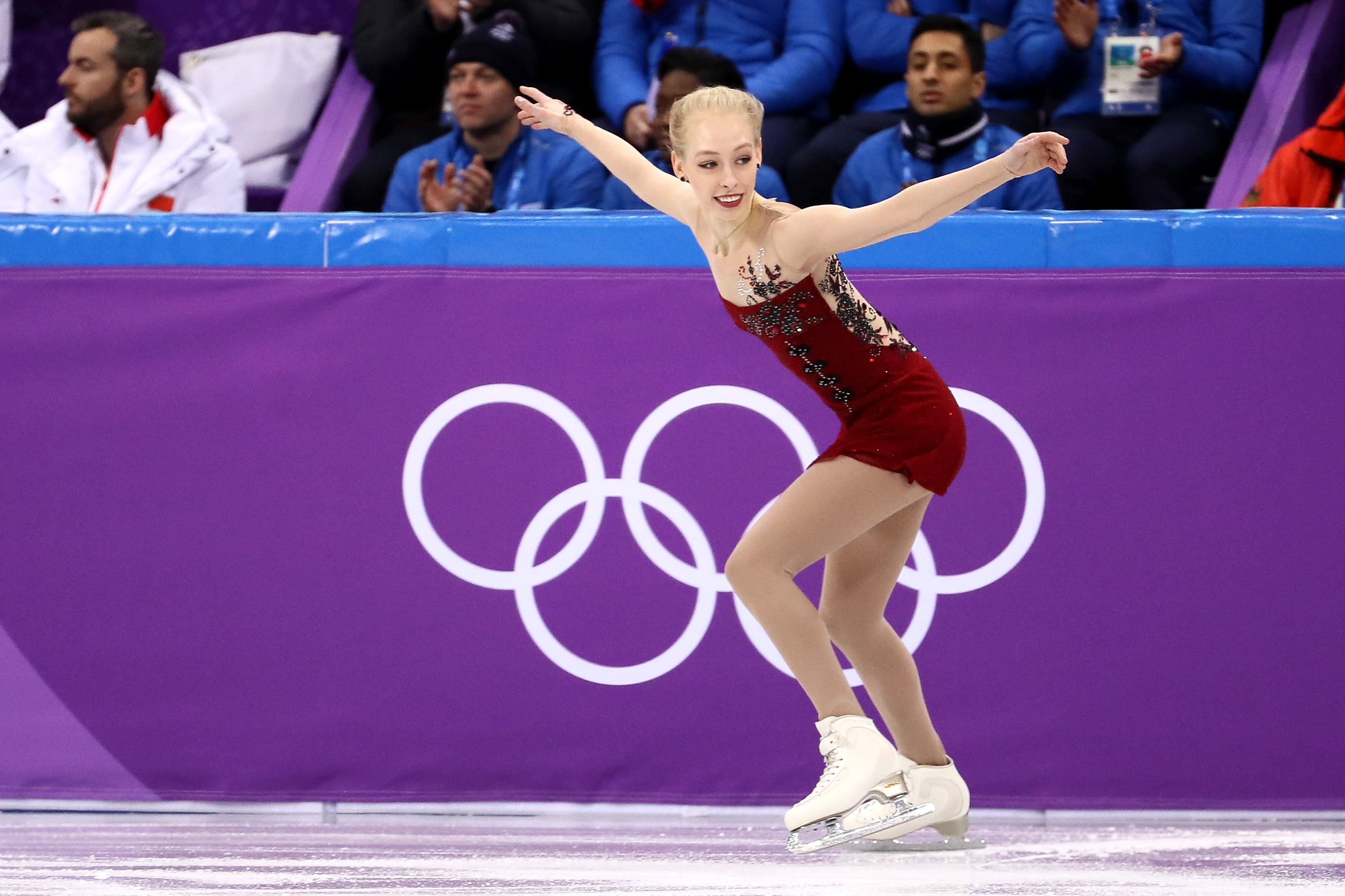 Bradie Tennell of the United States competes in the Figure Skating Team Event  Ladies Short Program on day two of the PyeongChang 2018 Winter Olympic Games at Gangneung Ice Arena on February 11, 2018 in Gangneung, South Korea. (Jamie Squire—Getty Images)