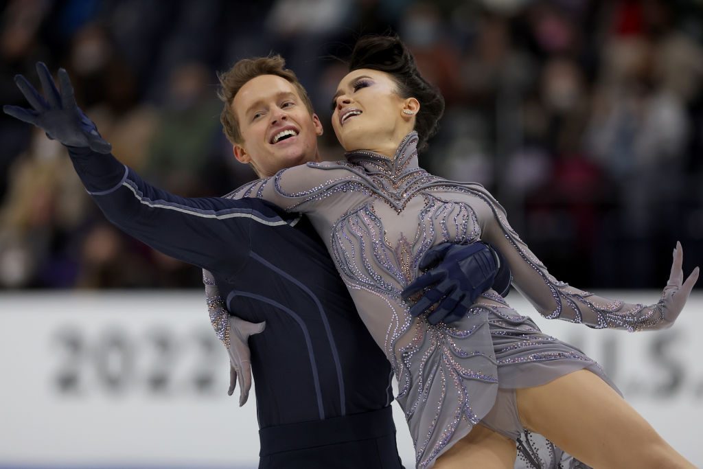 Madison Chock and Evan Bates skate in the Free Dance during the U.S. Figure Skating Championships at Bridgestone Arena on Jan. 08, 2022 in Nashville. (Matthew Stockman—Getty Images)