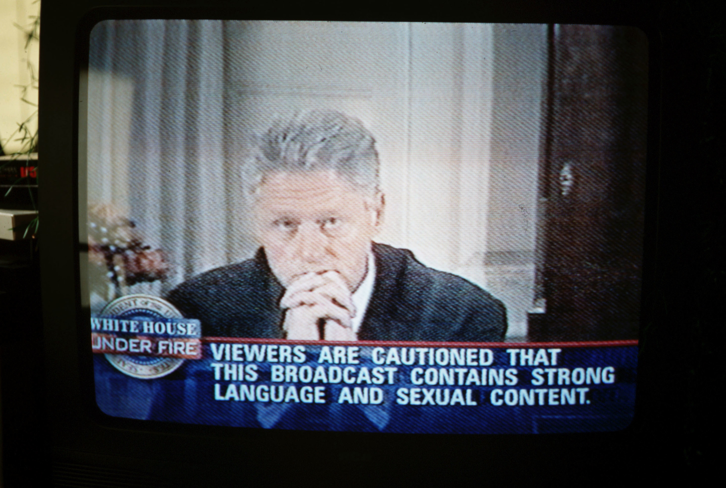 Bill Clinton confesses on television to the American people that he did indeed have sexual relations with 