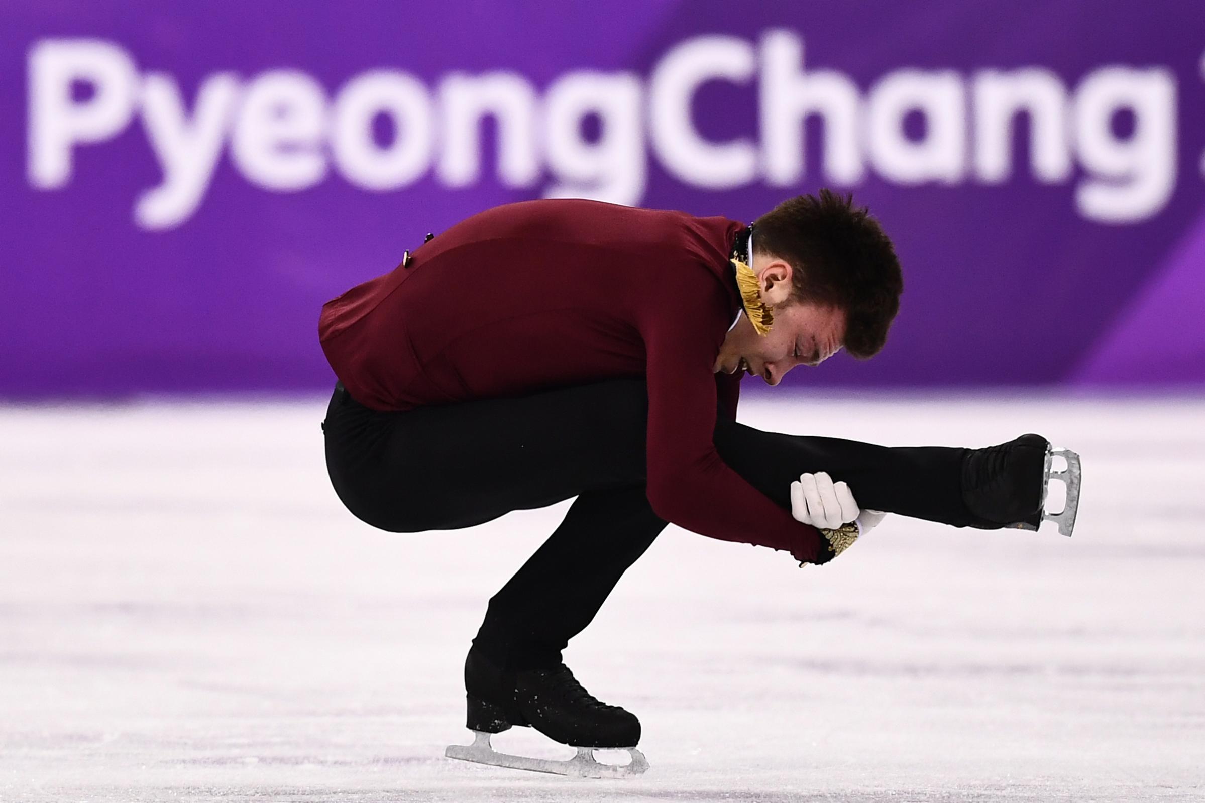 Russia's Dmitri Aliev competes in the Men's Single Skating Short Program at the Gangneung Ice Arena in Gangneung on Feb. 16, 2018.