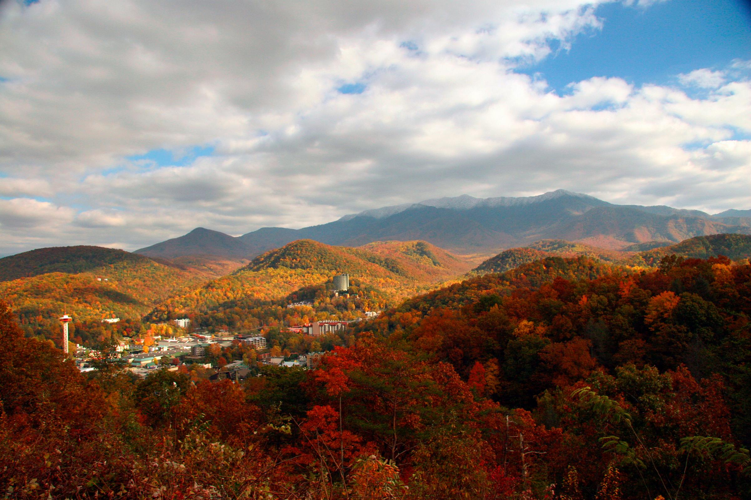 View of Gatlinburg from mountain road, Tennessee, USA