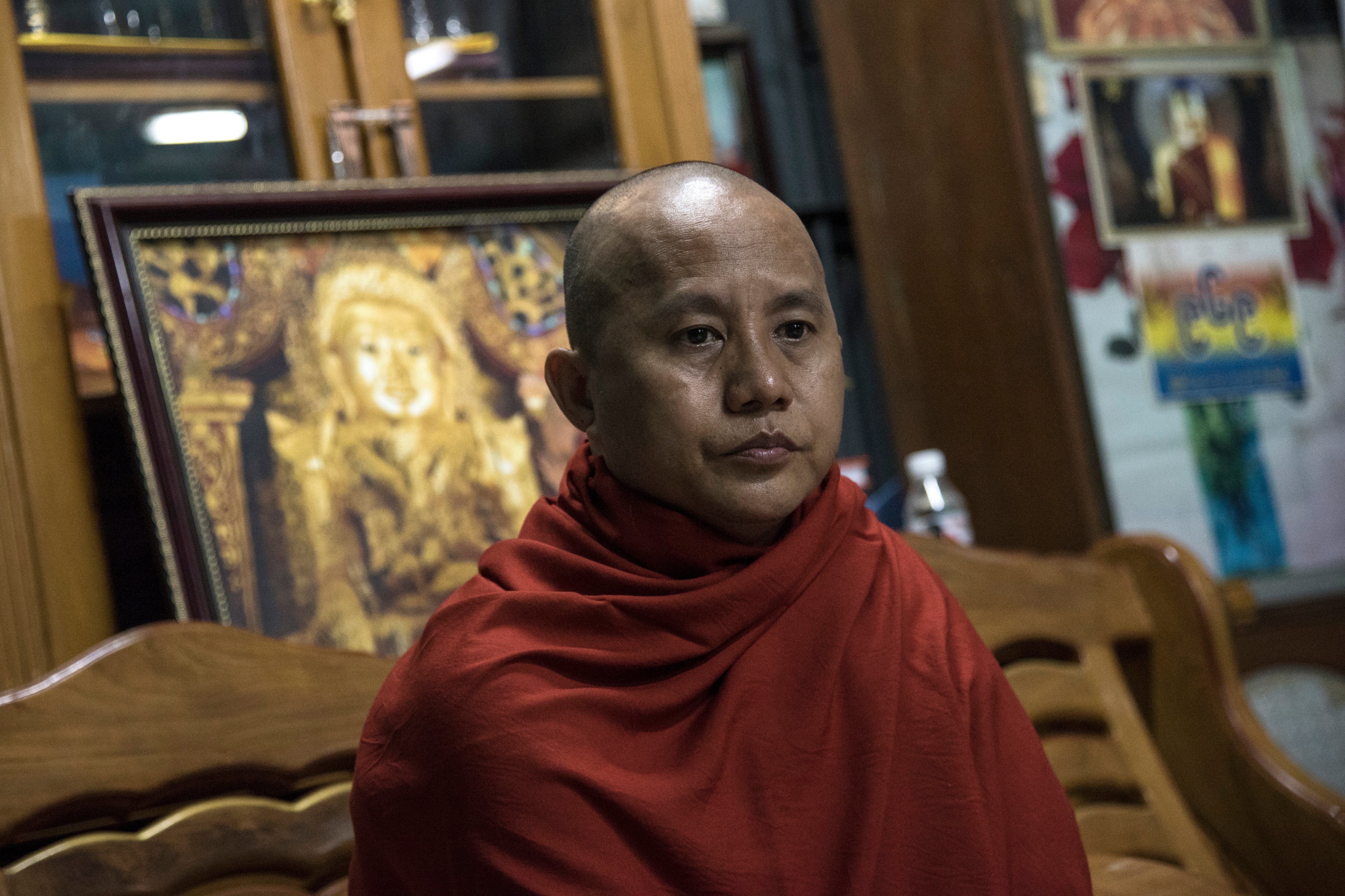 Buddhist monk Wirathu sits in his quarters at Ma Soe Yein