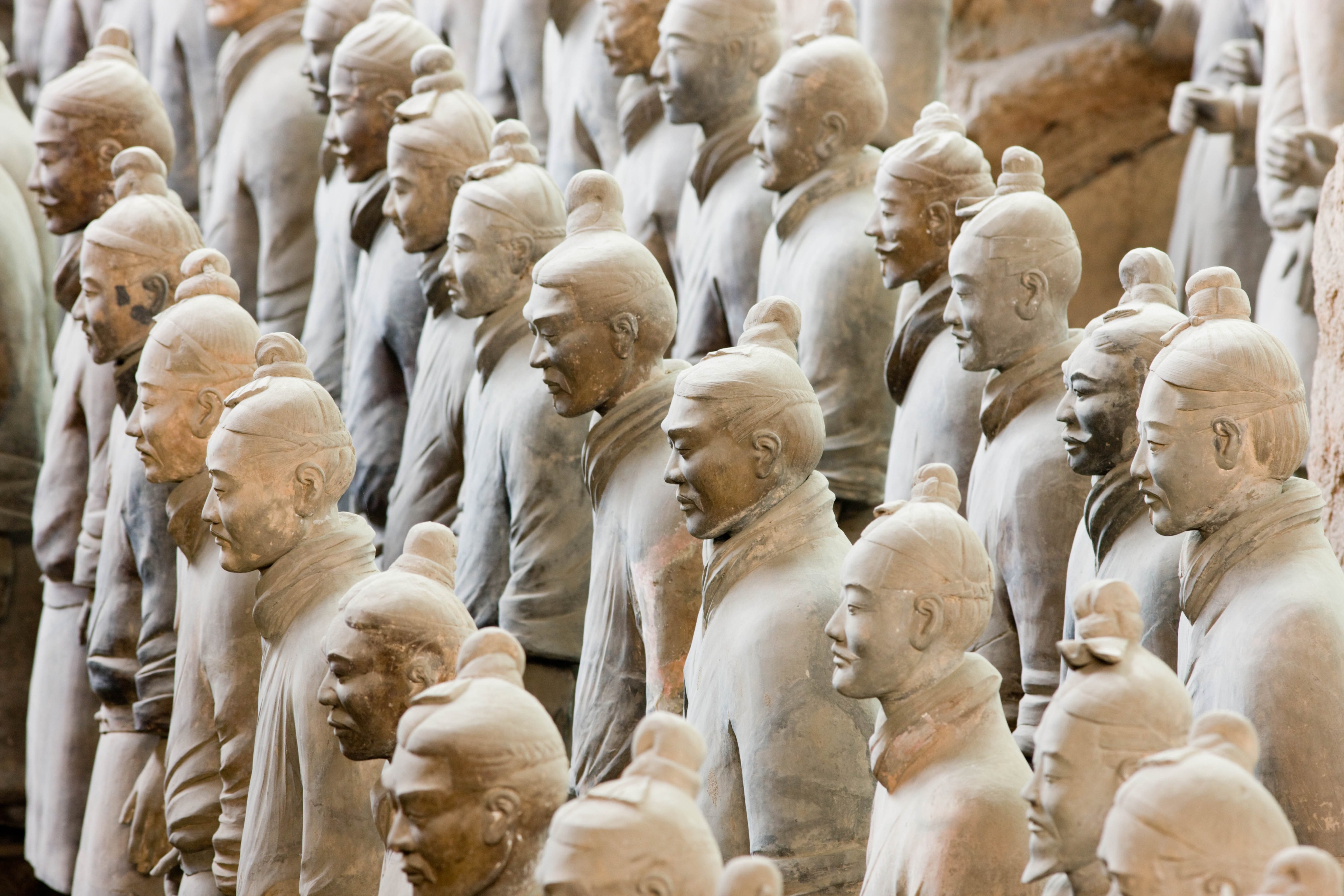Infantry men figures at Qin Museum, exhibition halls of Terracotta Warriors, Xian, China. (Tim Graham—Getty Images)