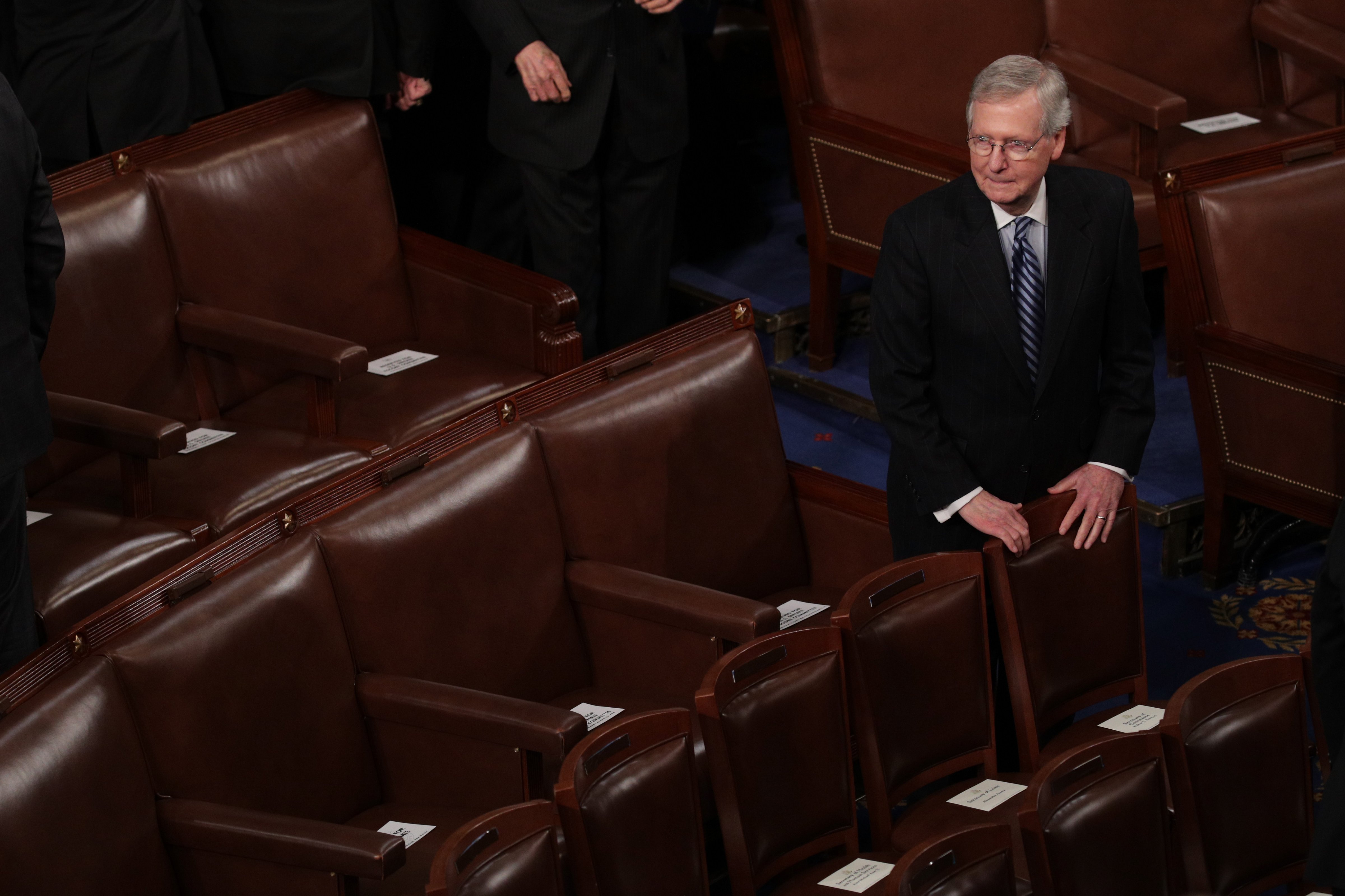 U.S. Senate Majority Leader Sen. Mitch McConnell (R-KY) waits for the start of the State of the Union address in the chamber of the U.S. House of Representatives January 30, 2018 in Washington, DC. This is the first State of the Union address given by U.S. President Donald Trump and his second joint-session address to Congress.
