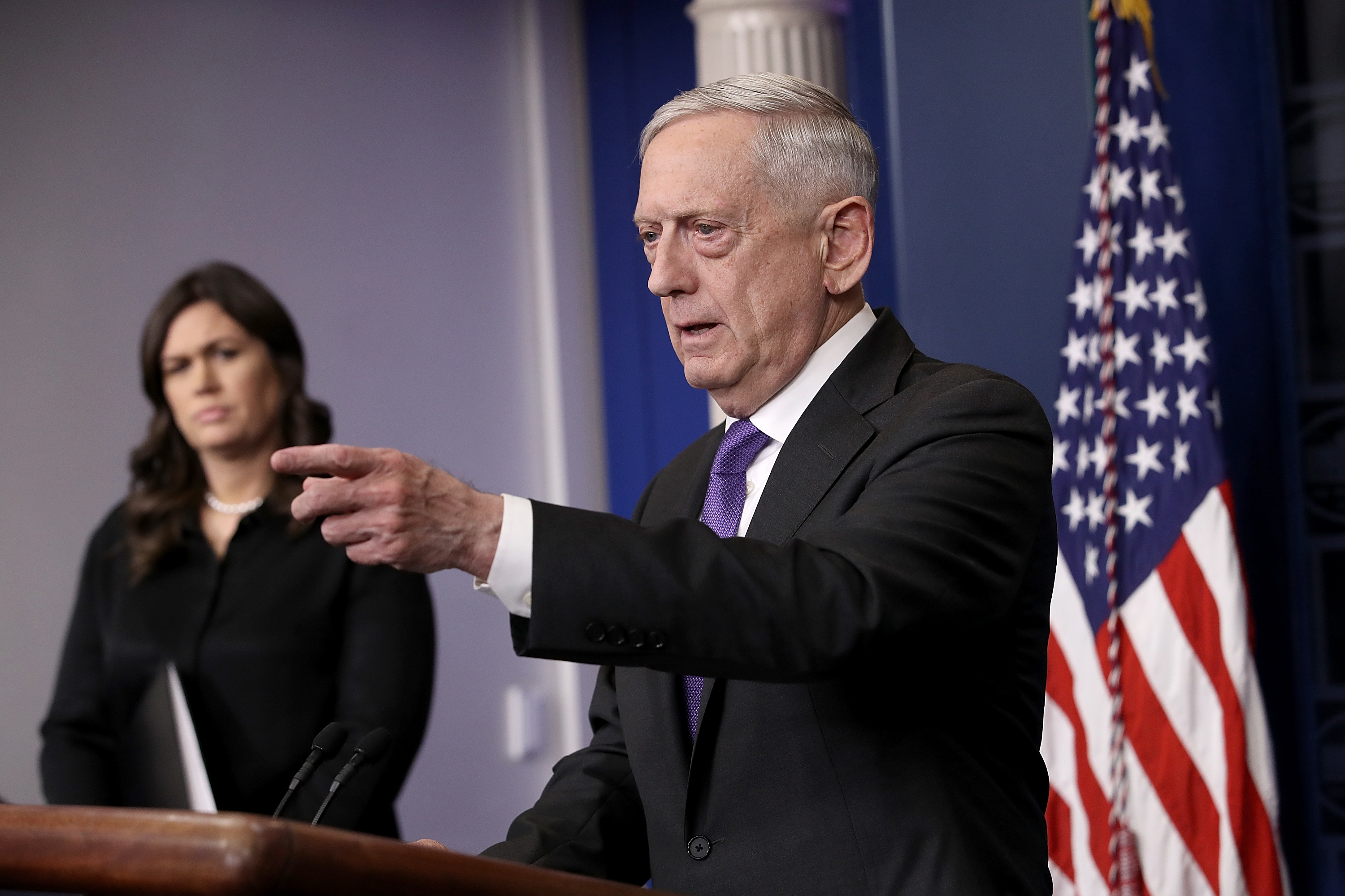 U.S. Secretary of Defense James Mattis at a White House press briefing on Feb. 7, 2018. (Win McNamee—Getty Images)