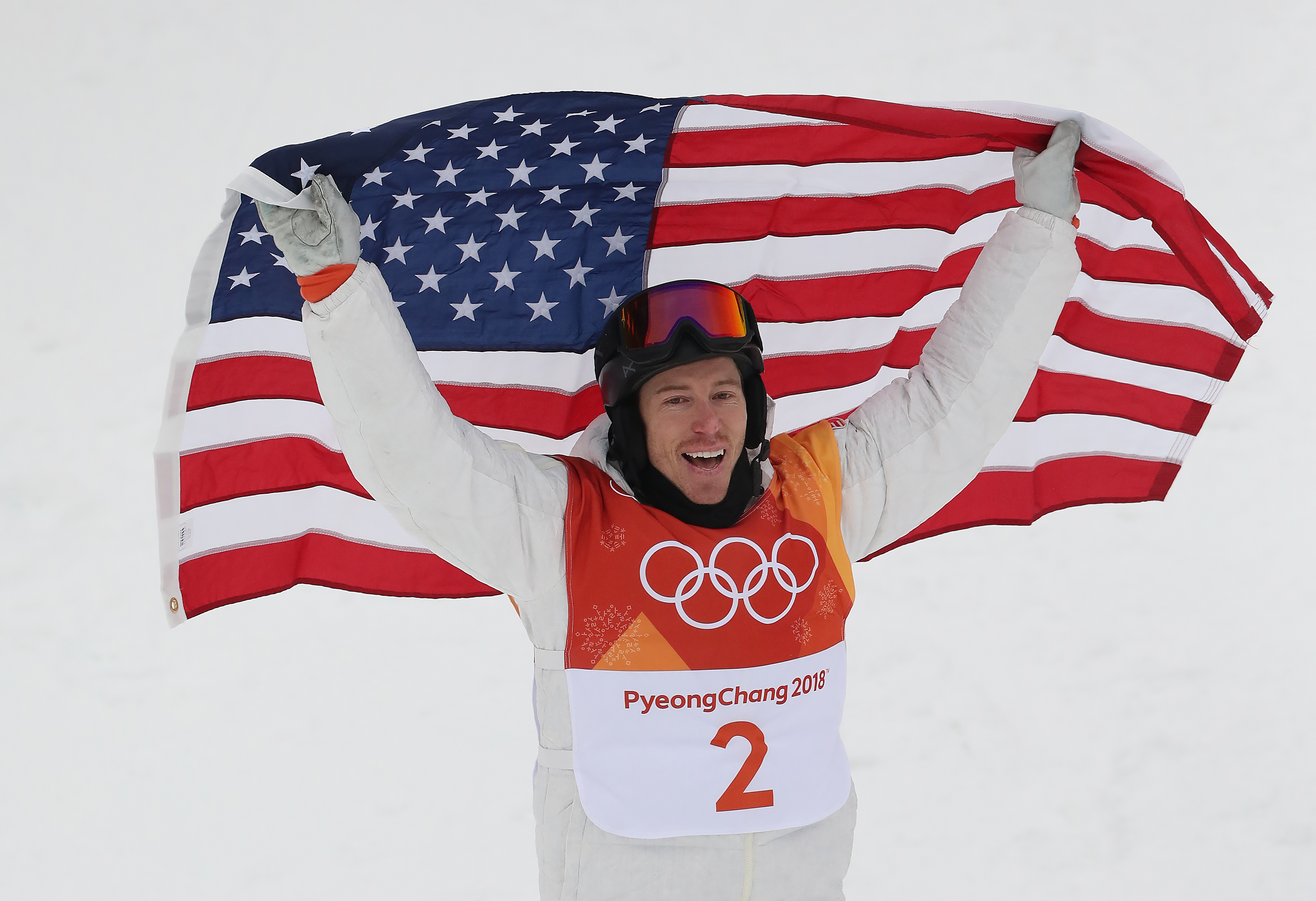 Shaun White of United States celebrates after winning the Men's Halfpipe Final at Phoenix Snow Park on Feb. 14, 2018 in Pyeongchang-gun, South Korea. (Ian MacNicol—Getty Images)