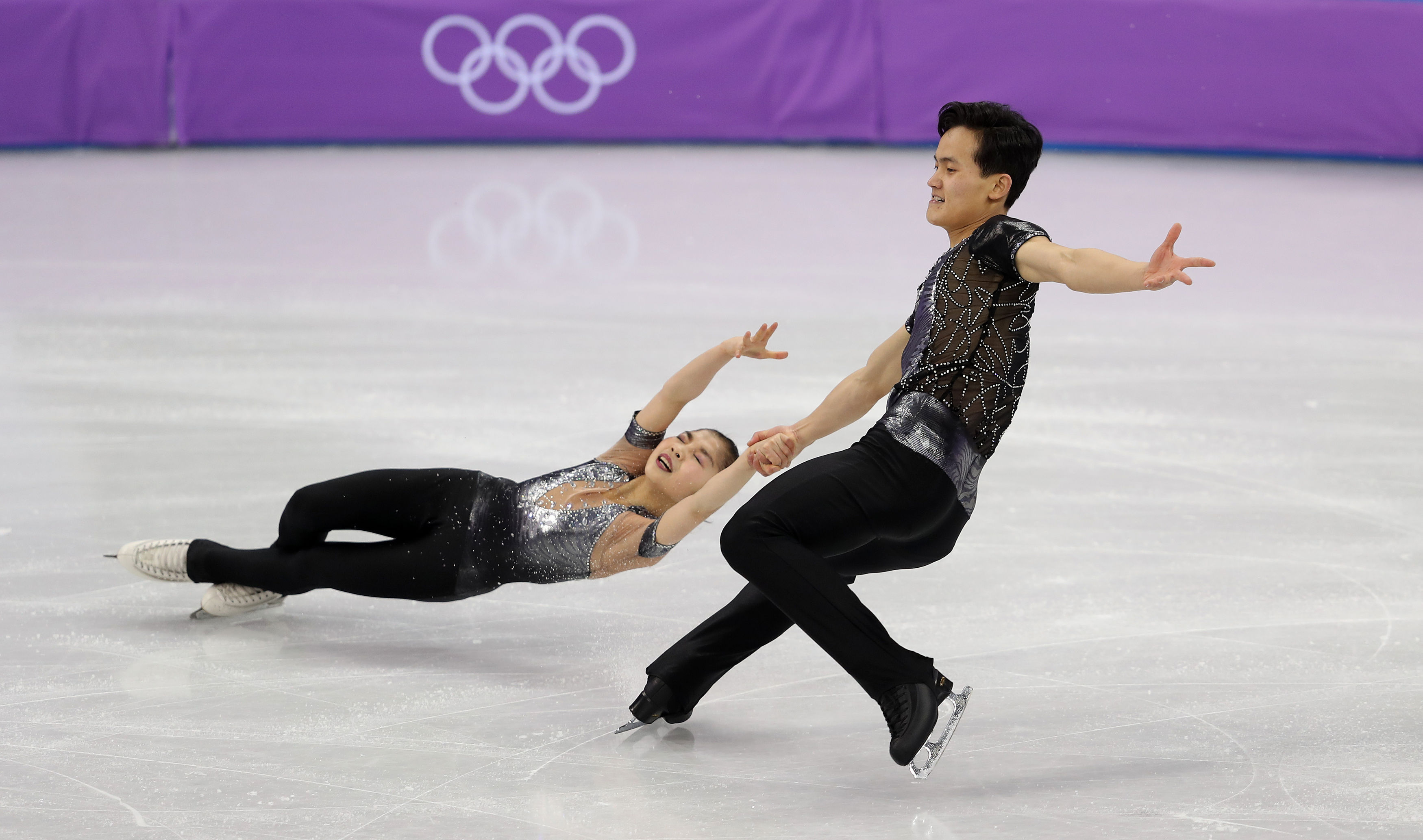 Tae Ok Ryom and Ju Sik Kim of North Korea in the Pairs Figures Skating at the Gangneung Ice Arena during day five of the PyeongChang 2018 Winter Olympic Games in South Korea. (David Davies—PA Images/Getty Images)
