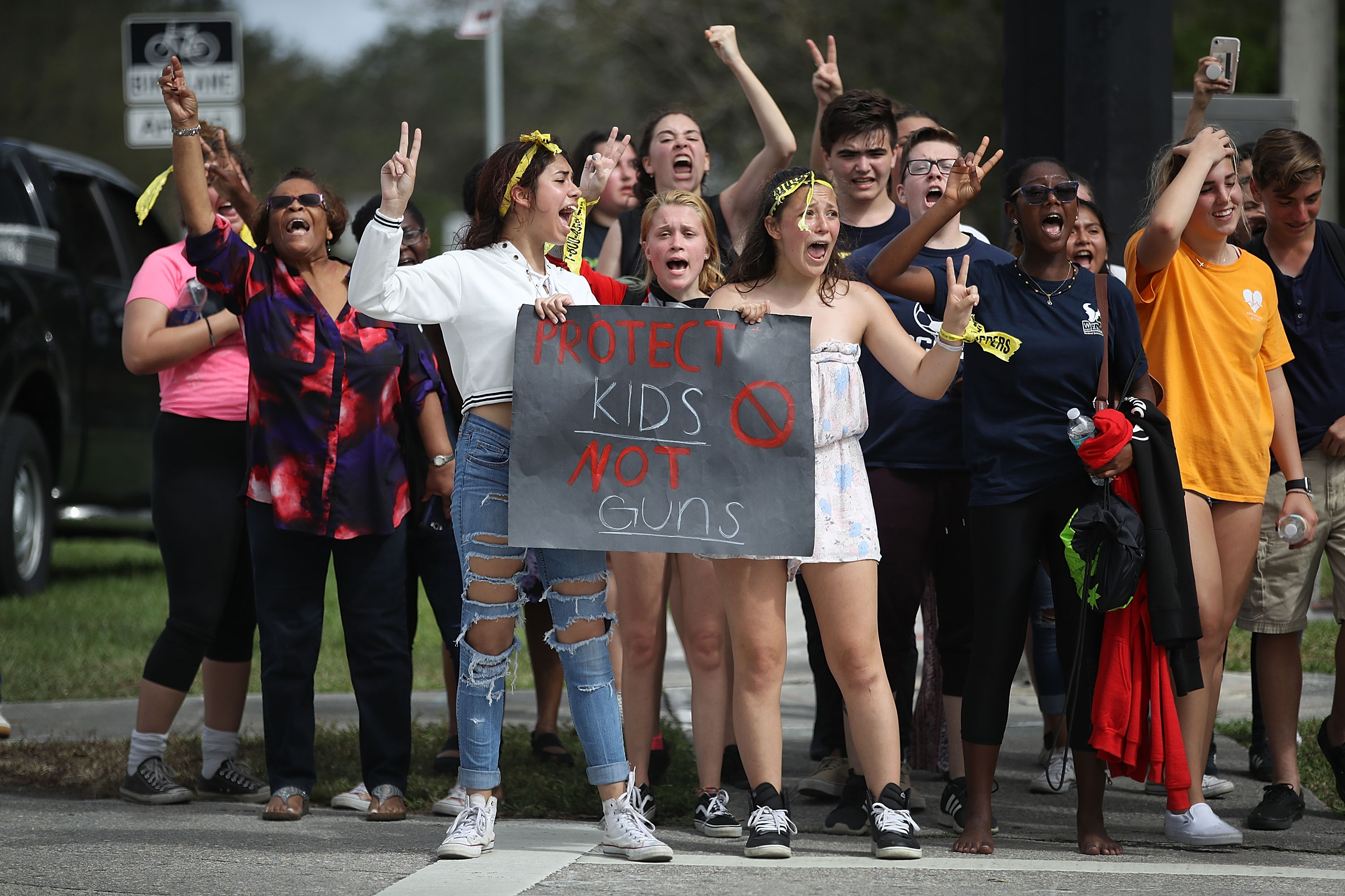 West Boca High School students arrive at Marjory Stoneman Douglas High School on February 20, 2018. (Joe Raedle&mdash;Getty Images)