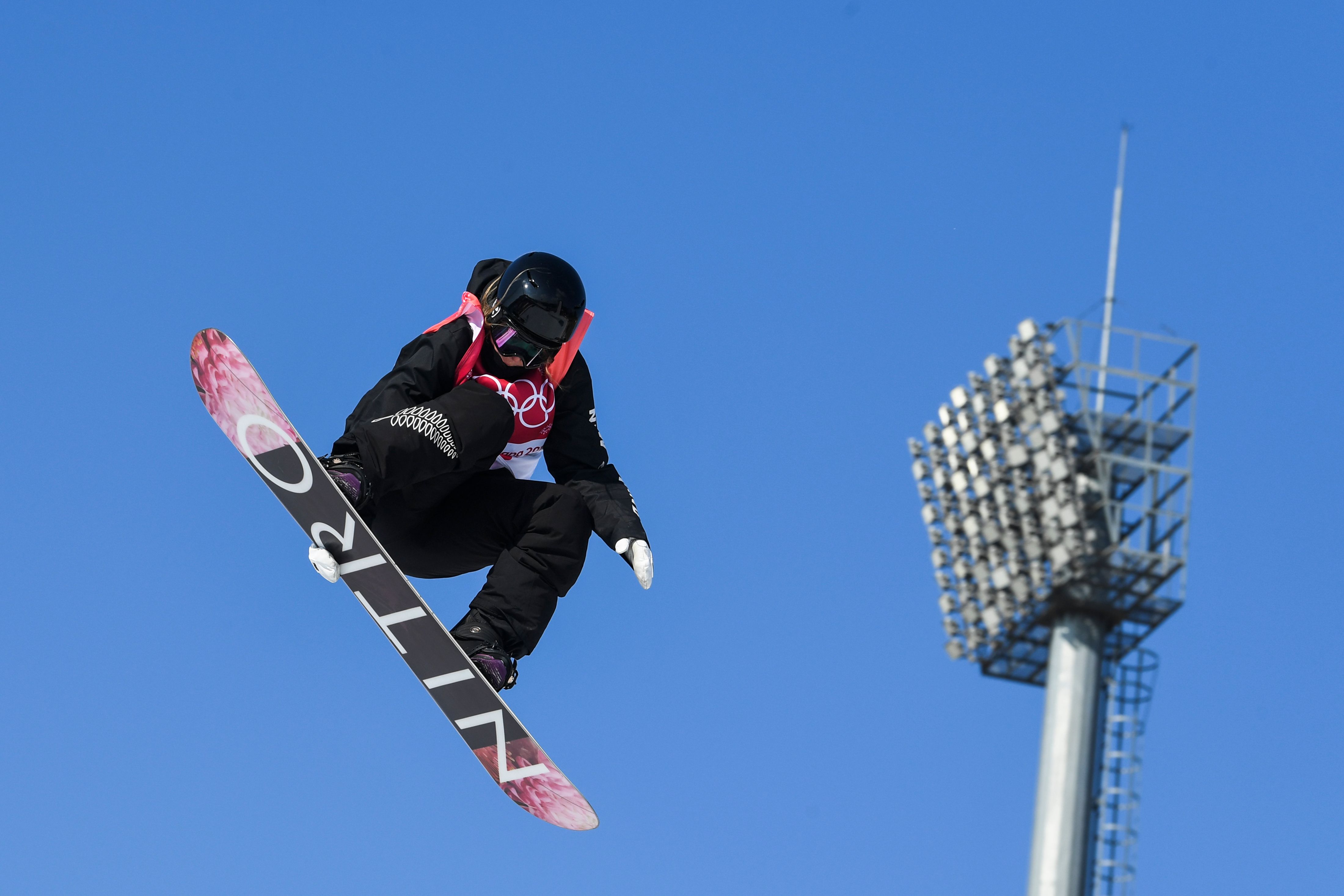 New Zealand's Zoi Sadowski Synnott competes during the women's snowboard big air final at the Pyeongchang 2018 Winter Olympic Games on Feb. 22, 2018. (Christof Stache—AFP/Getty Images)