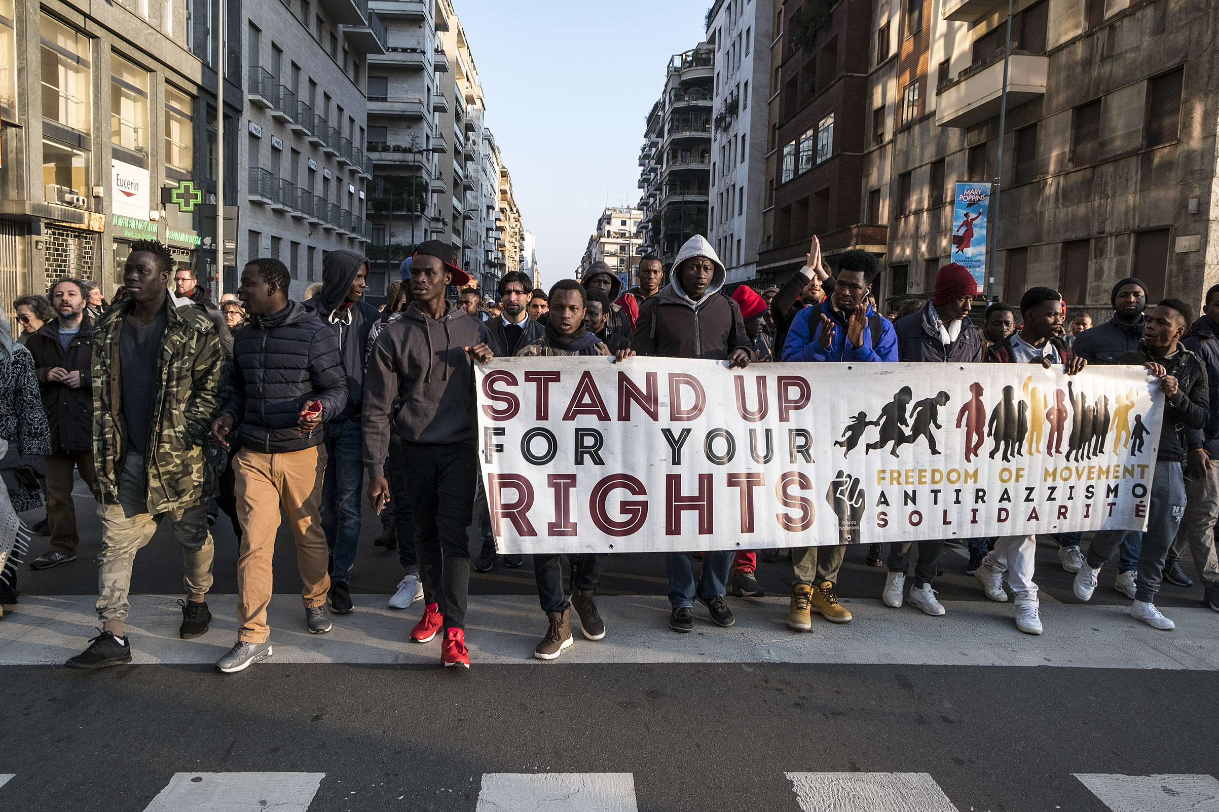 After the attempted massacre by a new fascist in Macerata, the entire community of migrants and Italians called a demonstration of support for the victims. (Davide Bosco—Pacific Press/LightRocket/Getty Images)