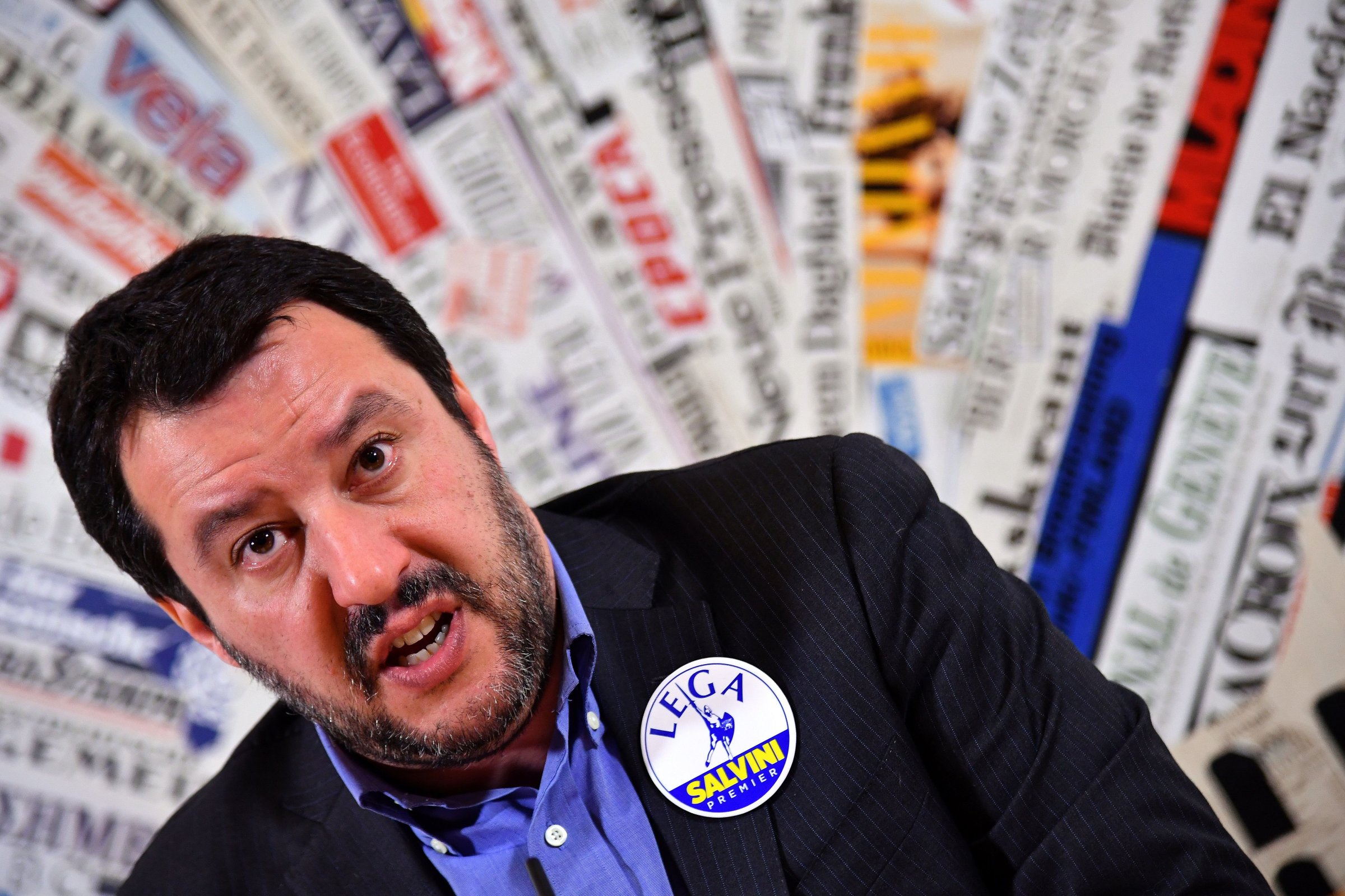 Italy's Lega Nord party (Northern League) Matteo Salvini answers questions at the Foreign Press Association in Rome on February 22, 2018.