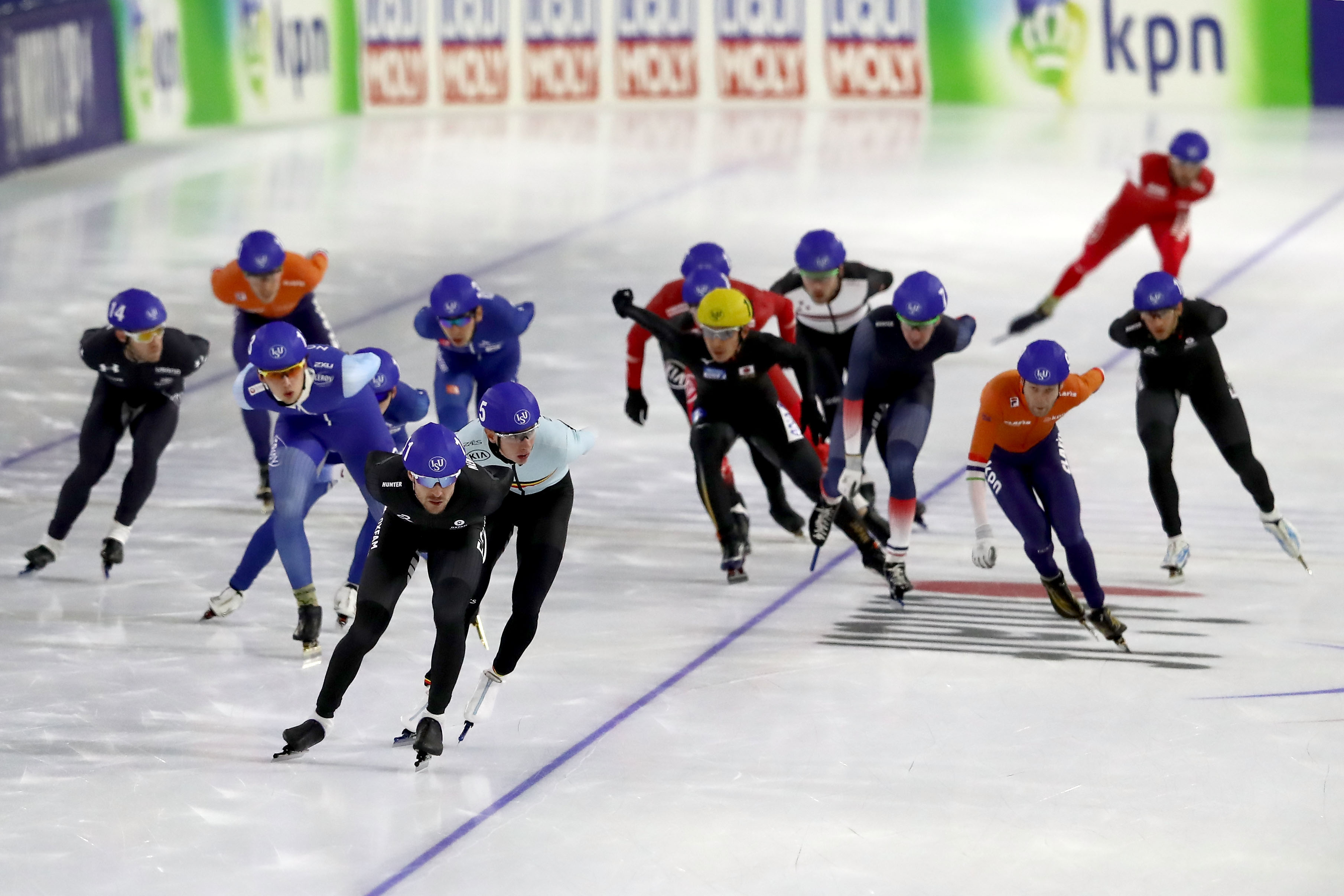 Skaters compete during the men mass start final on Day Two during the ISU World Cup Speed Skating at the Thialf on Nov. 11, 2017 in Heerenveen, Netherlands. Christof Koepsel - ISU—ISU via Getty Images (Christof Koepsel - ISU—ISU via Getty Images)