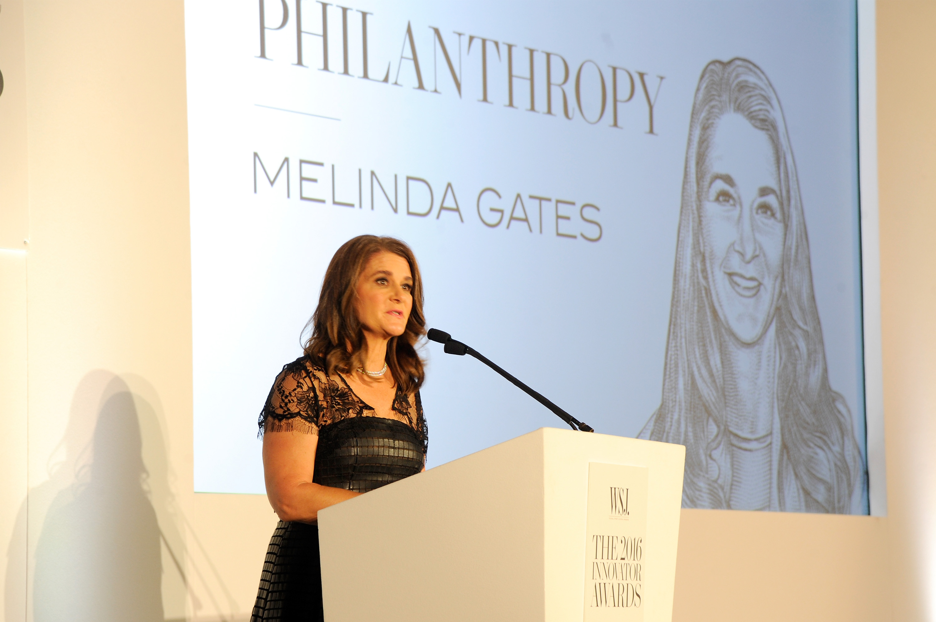 Melinda Gates accepts the Innovator Award in Philanthropy onstage at the WSJ Magazine 2016 Innovator Awards at Museum of Modern Art on November 2, 2016 in New York City (Rabbani and Solimene Photography&mdash;Getty Images for WSJ. Magazine Innovators Awards)