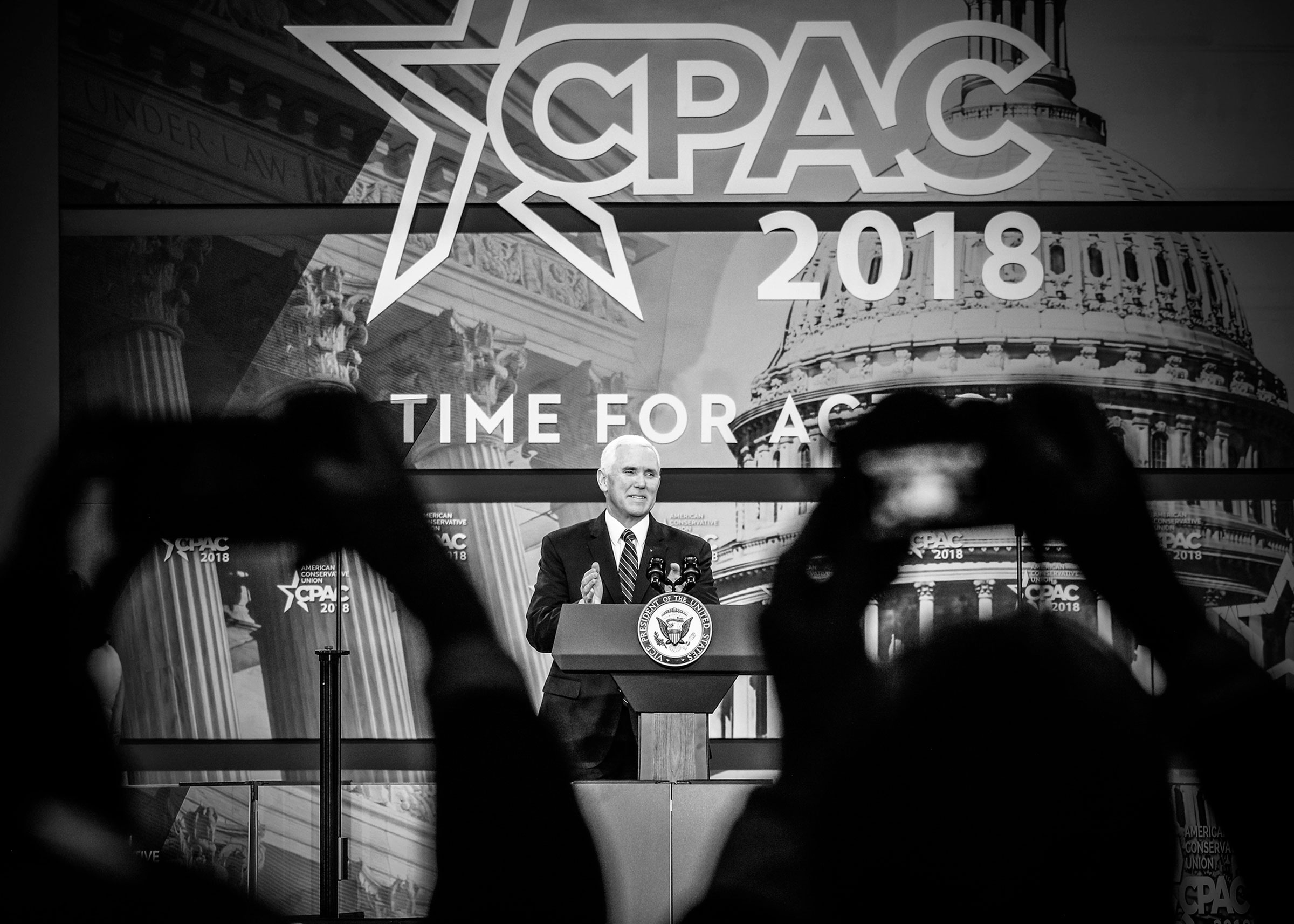 Vice President Mike Pence speaks at the Conservative Political Action Conference (CPAC) in Maryland, February 24, 2018. (Mark Peterson—Redux for TIME)
