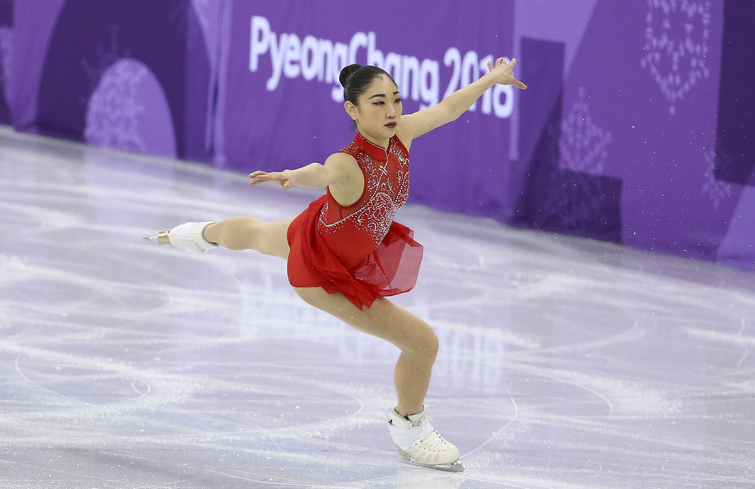 Mirai Nagasu of USA competes in the Ladies Free Skating during the Figure Skating Team Event on day three of the PyeongChang 2018 Winter Olympic Game. (Jean Catuffe—Getty Images)