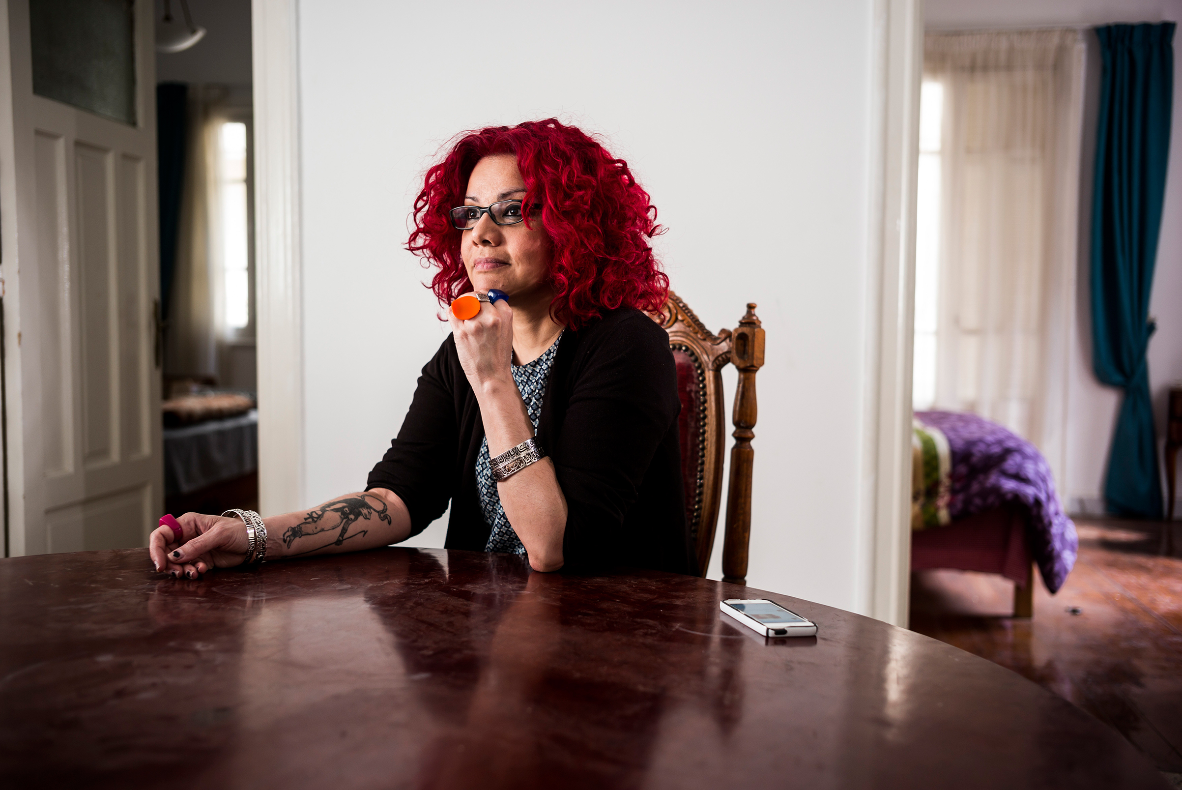 Mona Eltahawy is an Egyptian author publishing a new book "Headscarves and Hymens: Why the Middle East Needs a Sexual Revolution" photographed in her home on April 12, 2015 in  Cairo. (David Degner—Getty Images)