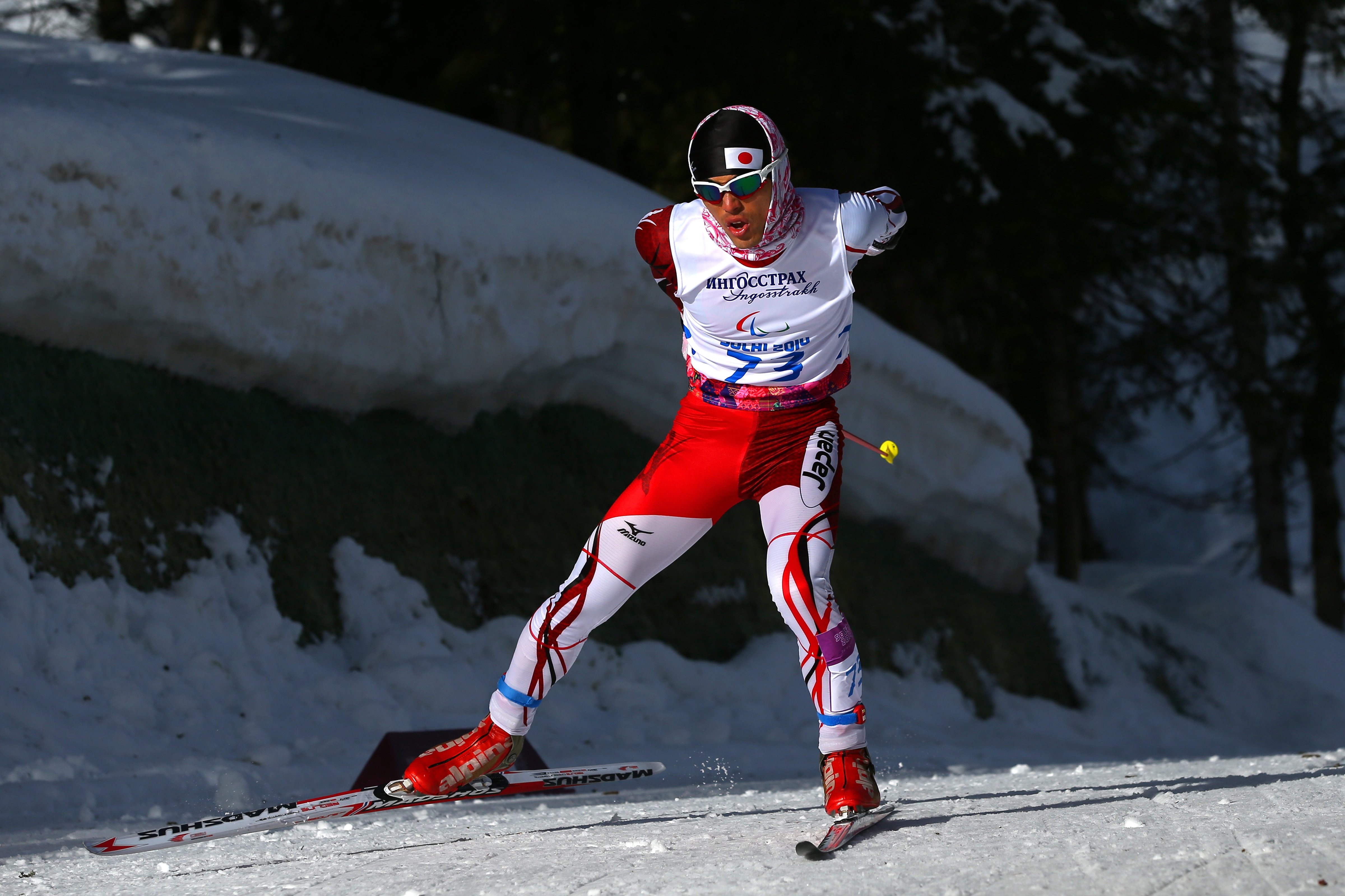 Keiichi Sato of Japan competes in the Men?s Cross Country 10km Free Standing on day nine of the Sochi 2014 Paralympic Winter Games at Laura Cross-country Ski and Biathlon Center on March 16, 2014 in Sochi, Russia. (Ronald Martinez—Getty Images)