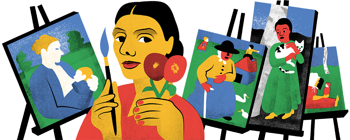 Google's Doodle celebrates artist Paula Modersohn-Becker on what would have been her 142nd birthday on Feb. 8, 2018. (Golden Cosmos/Google Doodle)