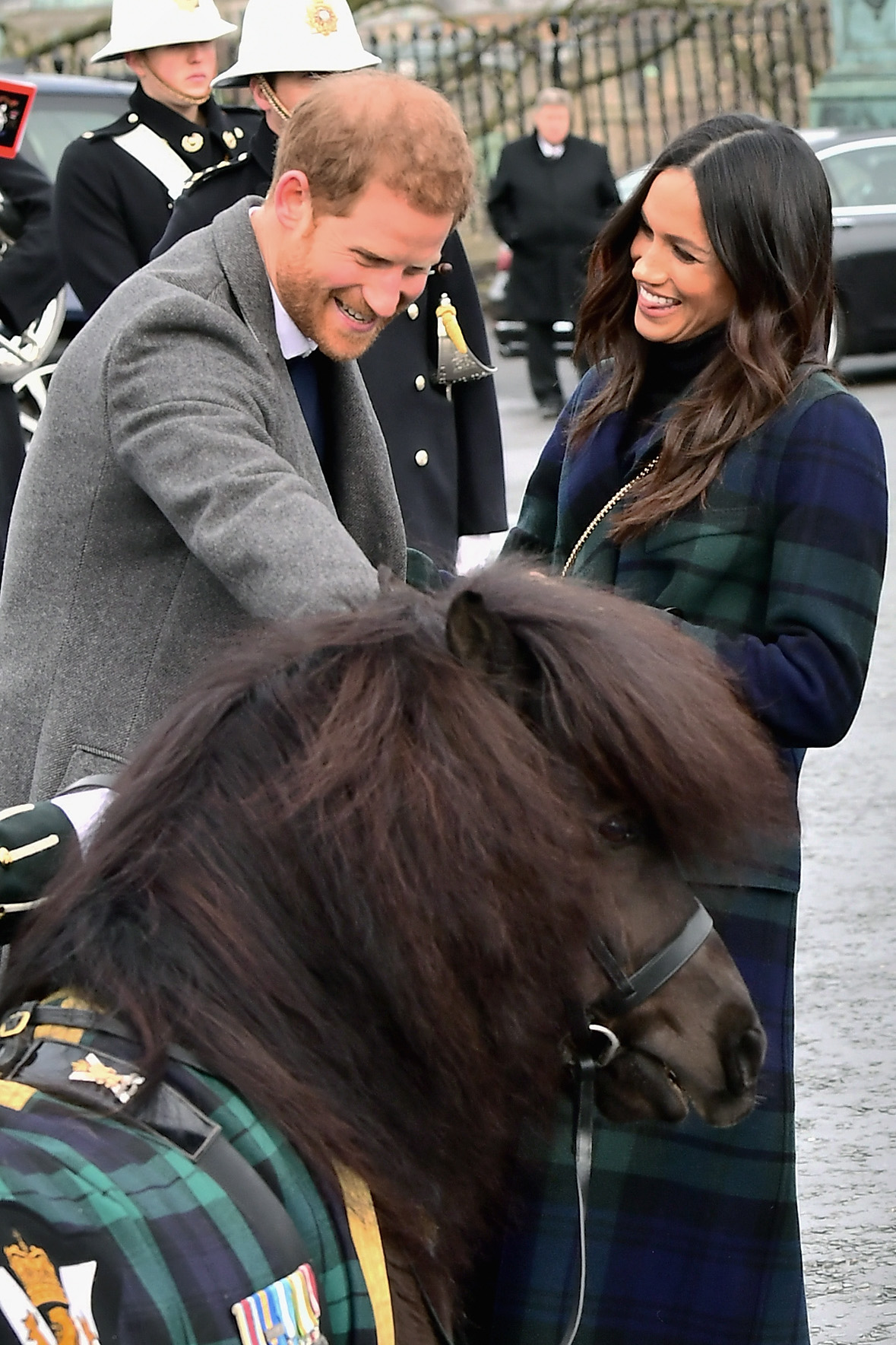 Prince Harry and Meghan Markle visit Edinburgh Castle during their first official joint visit to Scotland on February 13, 2018 in Edinburgh, Scotland. (Samir Hussein—Samir Hussein/ WireImage)