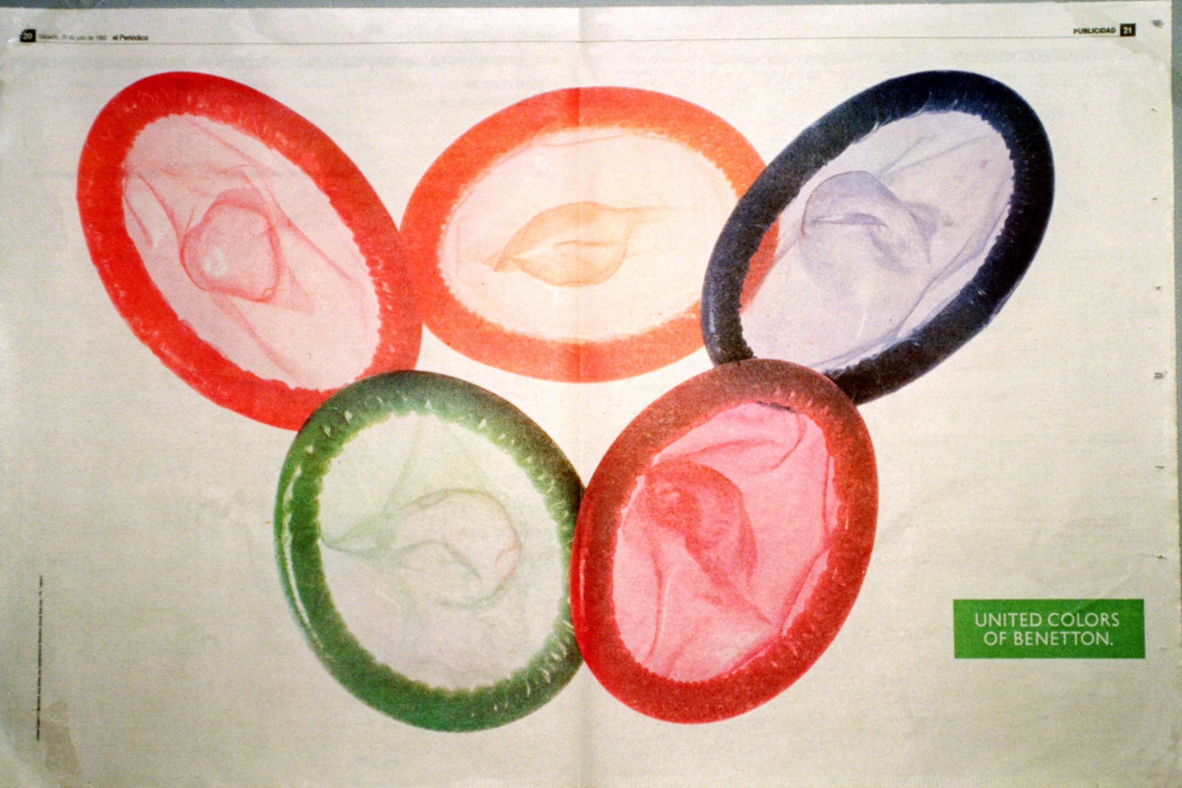 The Benneton condom advertisement at the Olympics in Rio de Janeiro. (Photo by Claire Mackintosh/EMPICS via Getty Images)