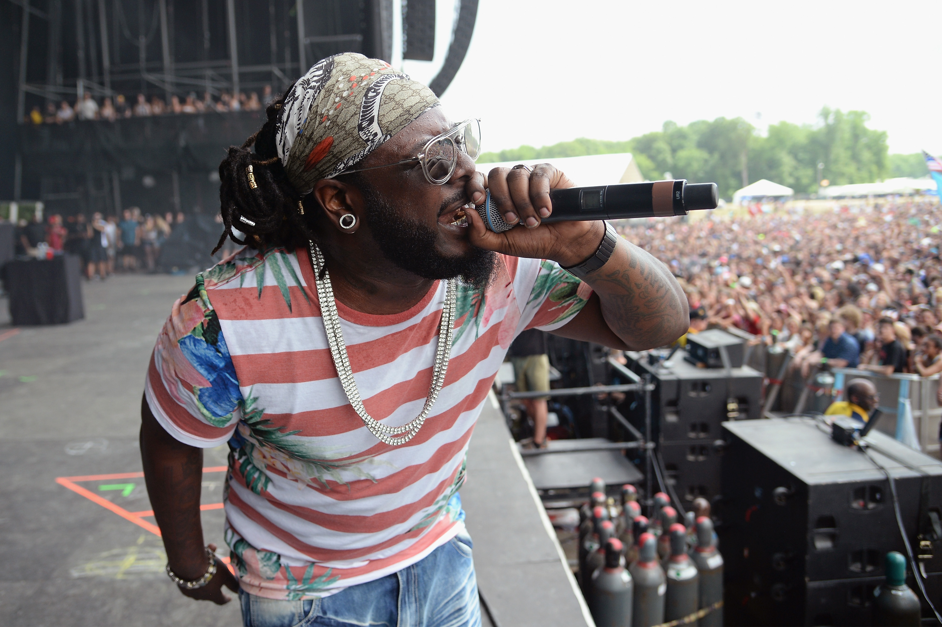 Rapper T-Pain performs onstage during the 2017 Firefly Music Festival on June 17, 2017 in Dover, Delaware. (Photo by Kevin Mazur—Getty Images for Firefly)