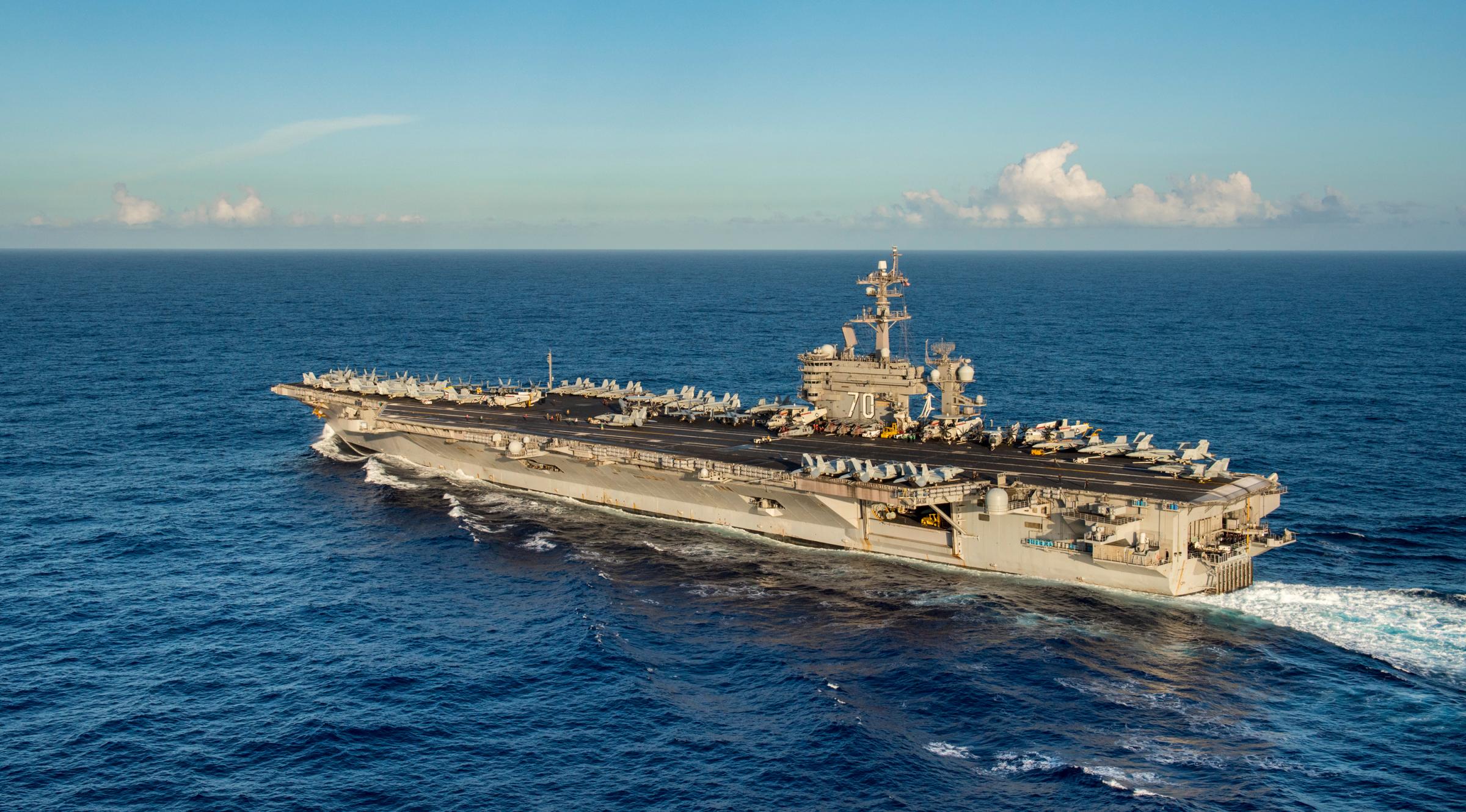 180120-N-BL637-0120 PACIFIC OCEAN (Jan. 20, 2018) Nimitz-class aircraft carrier USS Carl Vinson (CVN 70) transits the Pacific Ocean. Carl Vinson Strike Group is currently operating in the Pacific as part of a regularly scheduled deployment. (U.S. Navy Photo by Mass Communication Specialist 2nd Class Sean M. Castellano/Released)