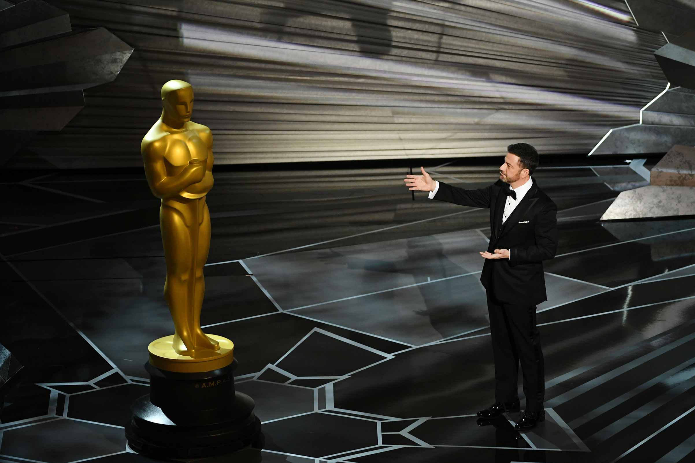 Host Jimmy Kimmel speaks onstage during the 90th Annual Academy Awards at the Dolby Theatre at Hollywood & Highland Center on March 4, 2018 in Hollywood. (Kevin Winter—Getty Images)