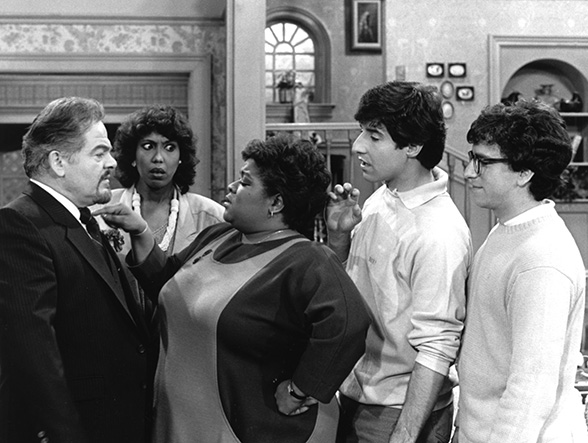 Reuven Bar-Yotam, Telma Hopkins, Nell Carter, Harry Basil and Brian Backer appear in Gimme A Break!, aired on May 10, 1986. (Everett Collection)