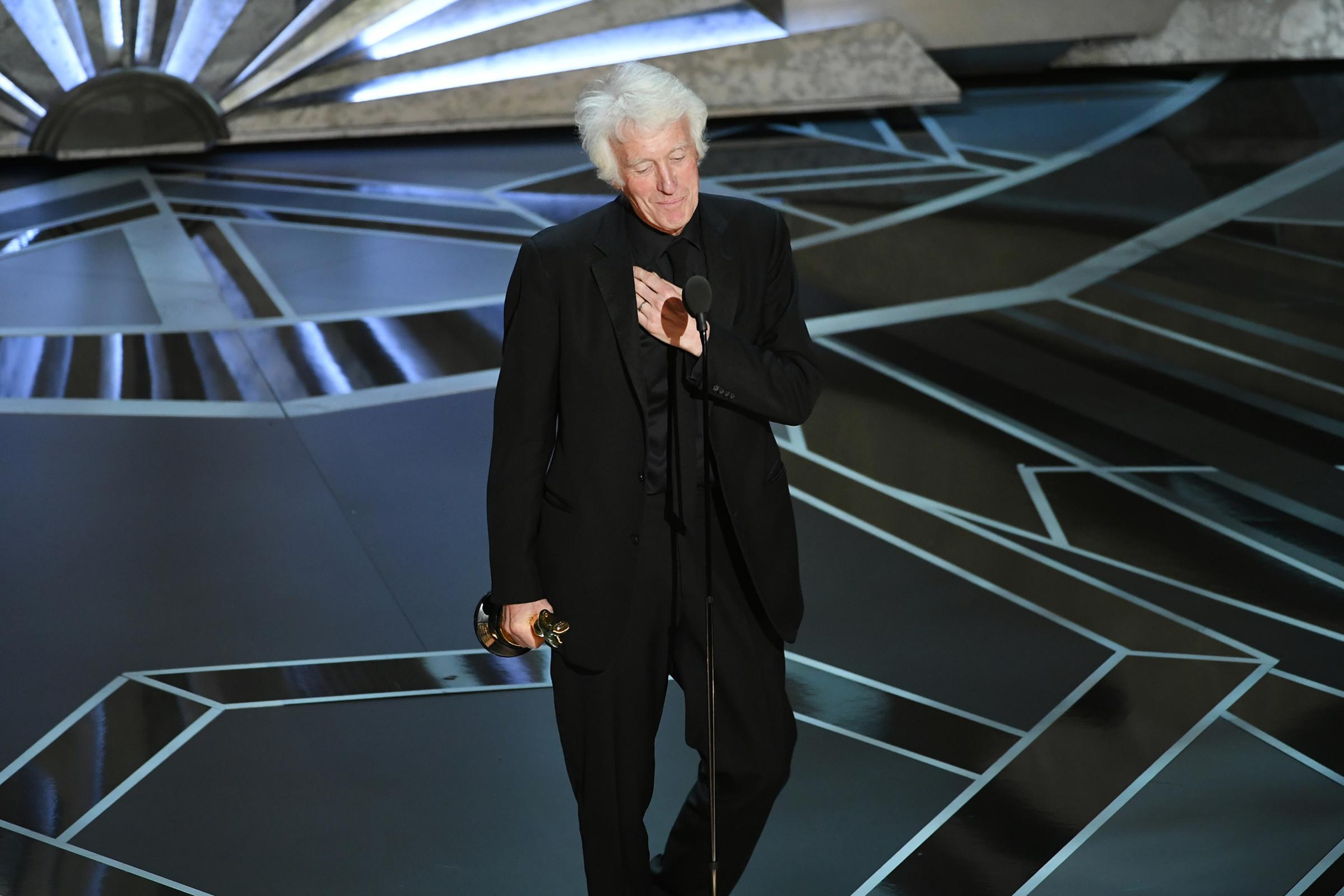 Cinematographer Roger A. Deakins accepts Best Cinematography for 'Blade Runner 2049' onstage during the 90th Annual Academy Awards at the Dolby Theatre at Hollywood &amp; Highland Center on March 4, 2018 in Hollywood.