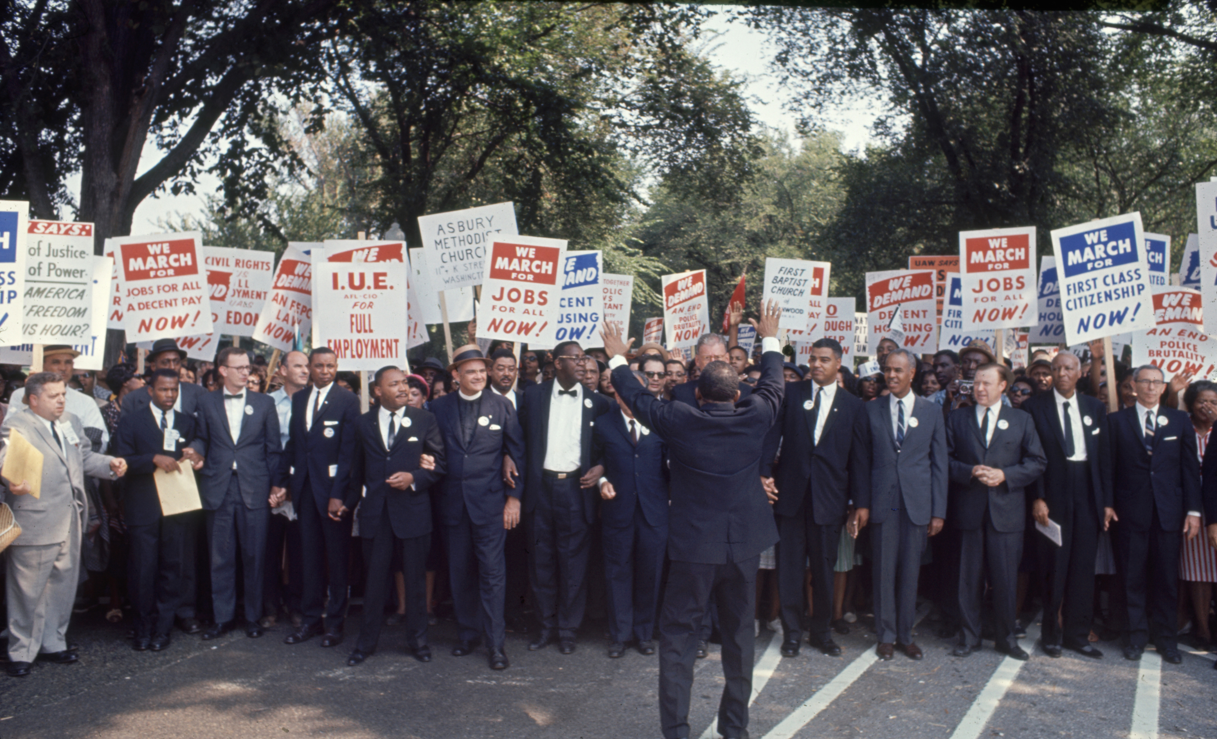 Civil Rights Activist preparing to demonstrate at the March on Washington on Aug. 28, 1963. Martin Luther King Jr. and John Lewis can both be seen on the right side of the frame. (Robert W. Kelley—The LIFE Picture Collection/Getty Images)