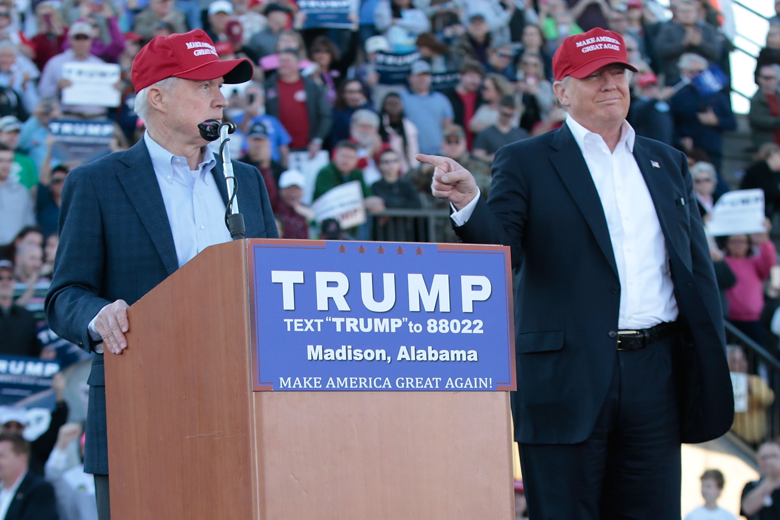 United States Senator Jeff Sessions, R-Alabama, becomes the first Senator to endorse Donald Trump for President of the United States at Madison City Stadium on February 28, 2016 in Madison, Alabama. (Photo by Taylor Hill/WireImage) (Taylor Hill&mdash;WireImage)