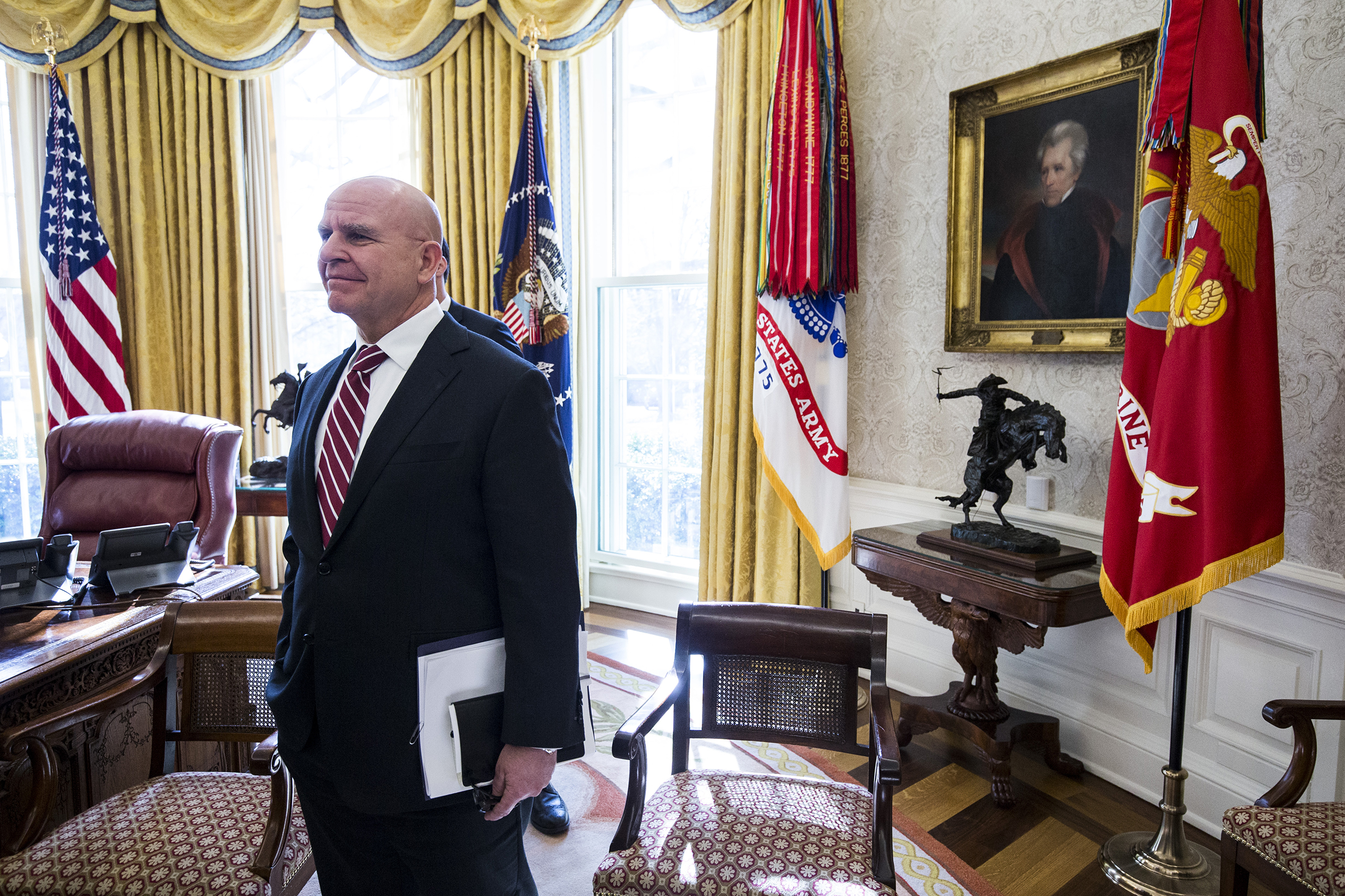 H.R. McMaster, national security advisor, listens as U.S. President Donald Trump, not pictured, speaks during a meeting with North Korean defectors in the Oval Office of the White House in Washington, Feb. 2, 2018. (Zach Gibson—Bloomberg/Getty Images)