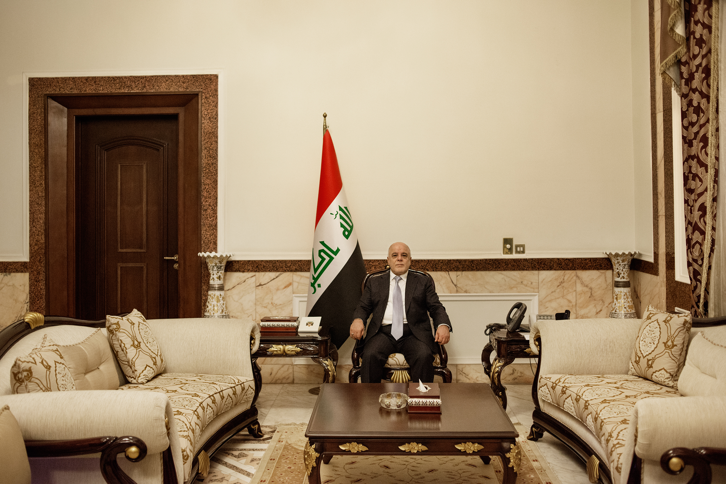 Prime Minister Haider al-Abadi in his office at Saddam Hussein’s old Republican Palace in Baghdad on Jan. 29; after the 2003 invasion, it became the headquarters of the U.S. occupation. (Emanuele Satolli for TIME)