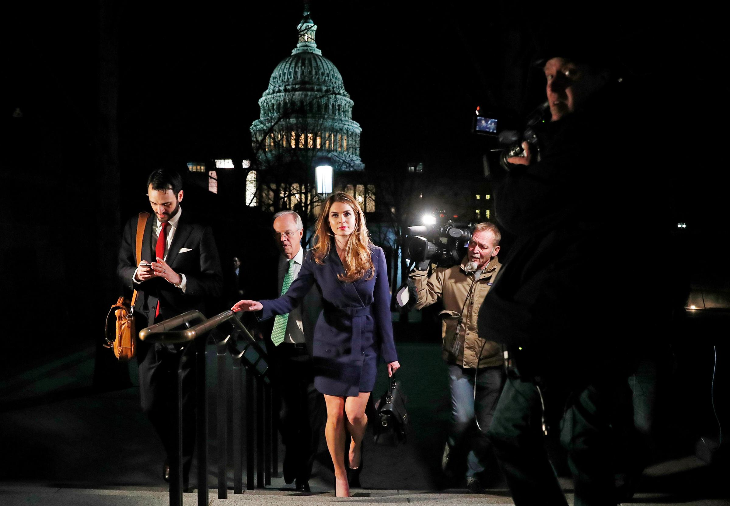 White House Communications Director Hope Hicks leaves after attending the House Intelligence Committee closed door meeting in Washington on Feb. 27, 2018.