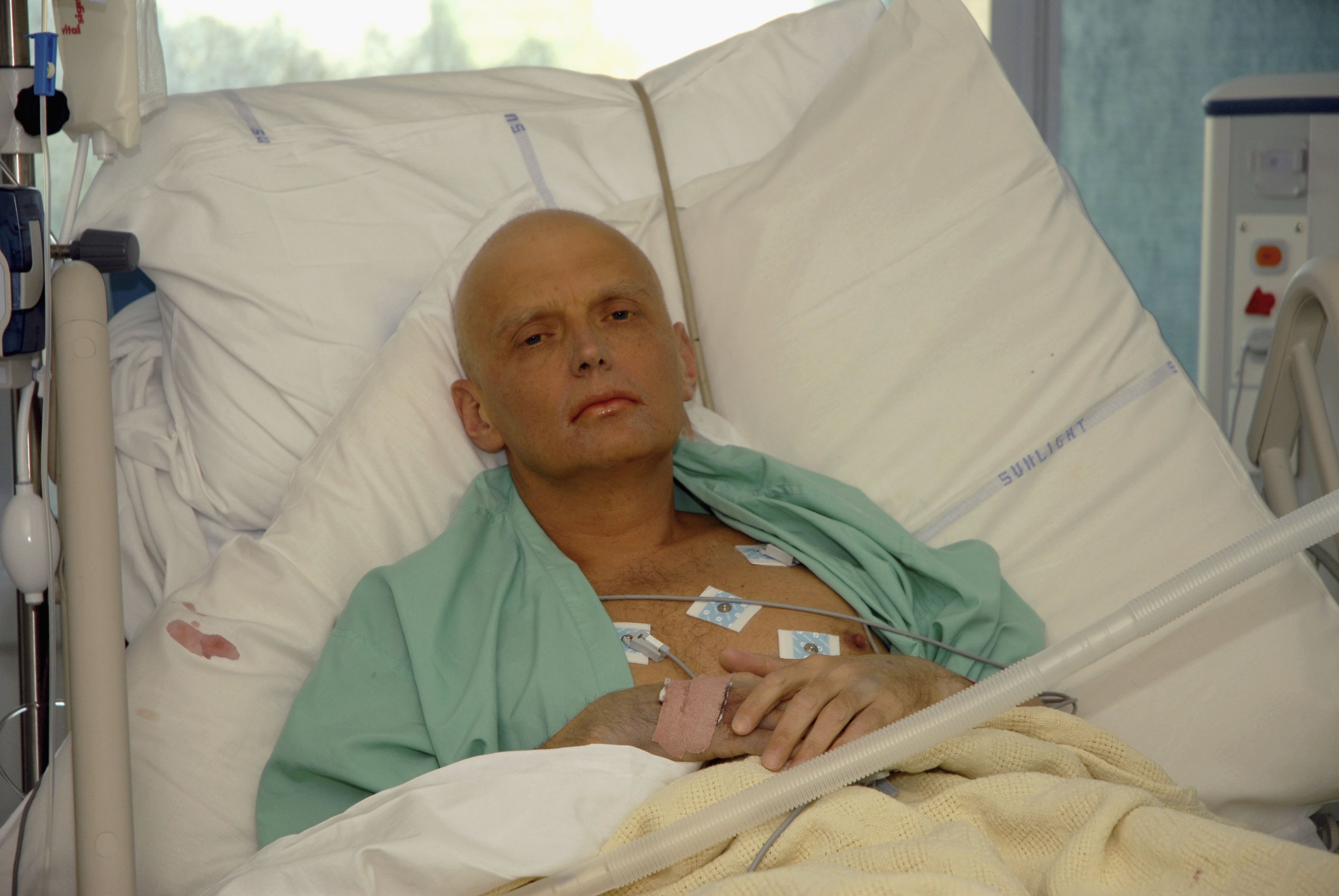 In this image made available on November 25, 2006, Alexander Litvinenko is pictured at the Intensive Care Unit of University College Hospital on November 20, 2006 in London, England. The 43-year-old former KGB spy who died on Thursday 23rd November, accused Russian President Vladimir Putin in the involvement of his death. Mr Litvinenko died following the presence of the radioactive polonium-210 in his body. Russia's foreign intelligence service has denied any involvement in the case. (Natasja Weitsz—Getty Images)
