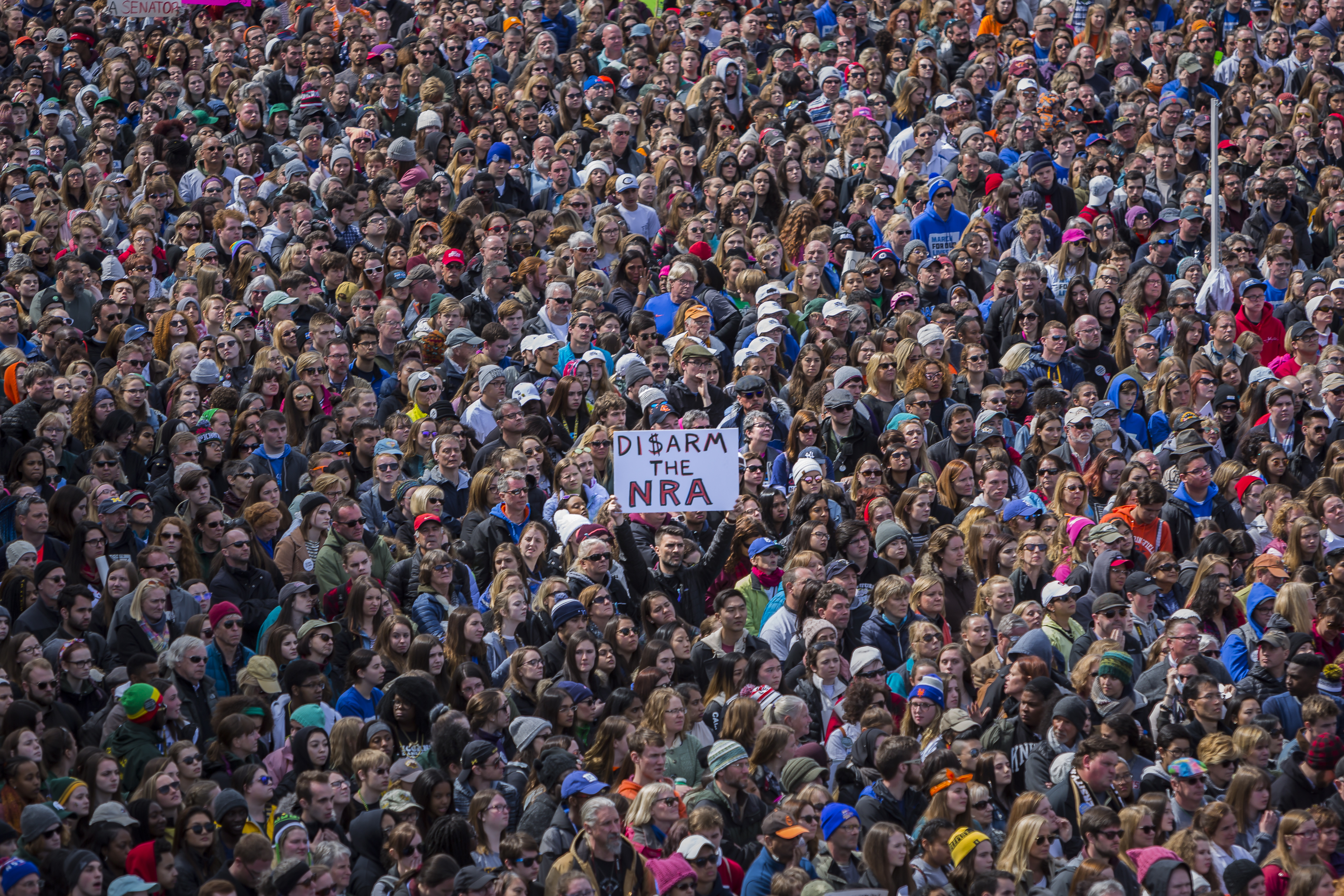 Students from Marjory Stoneman Douglas High School in Florida, the scene of a mass shooting Feb. 14, were joined by over 800 thousand people as they march in a nationwide protest demanding sensible gun control laws. (Pacific Press - LightRocket via Getty Images)