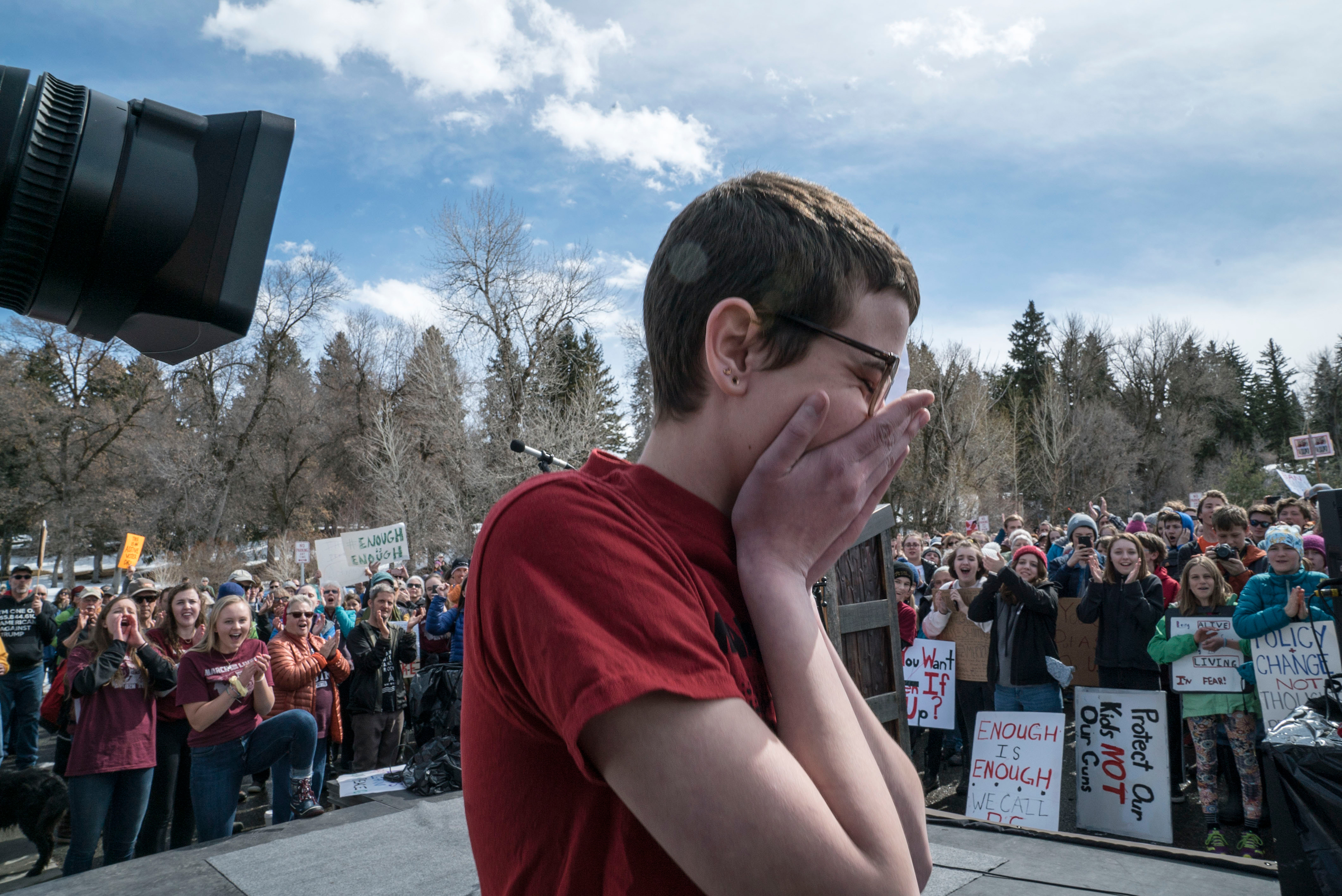 Bozeman High School freshman Timea Laatsch became emotional after speaking to the crowd. (Paul Moakley for TIME)