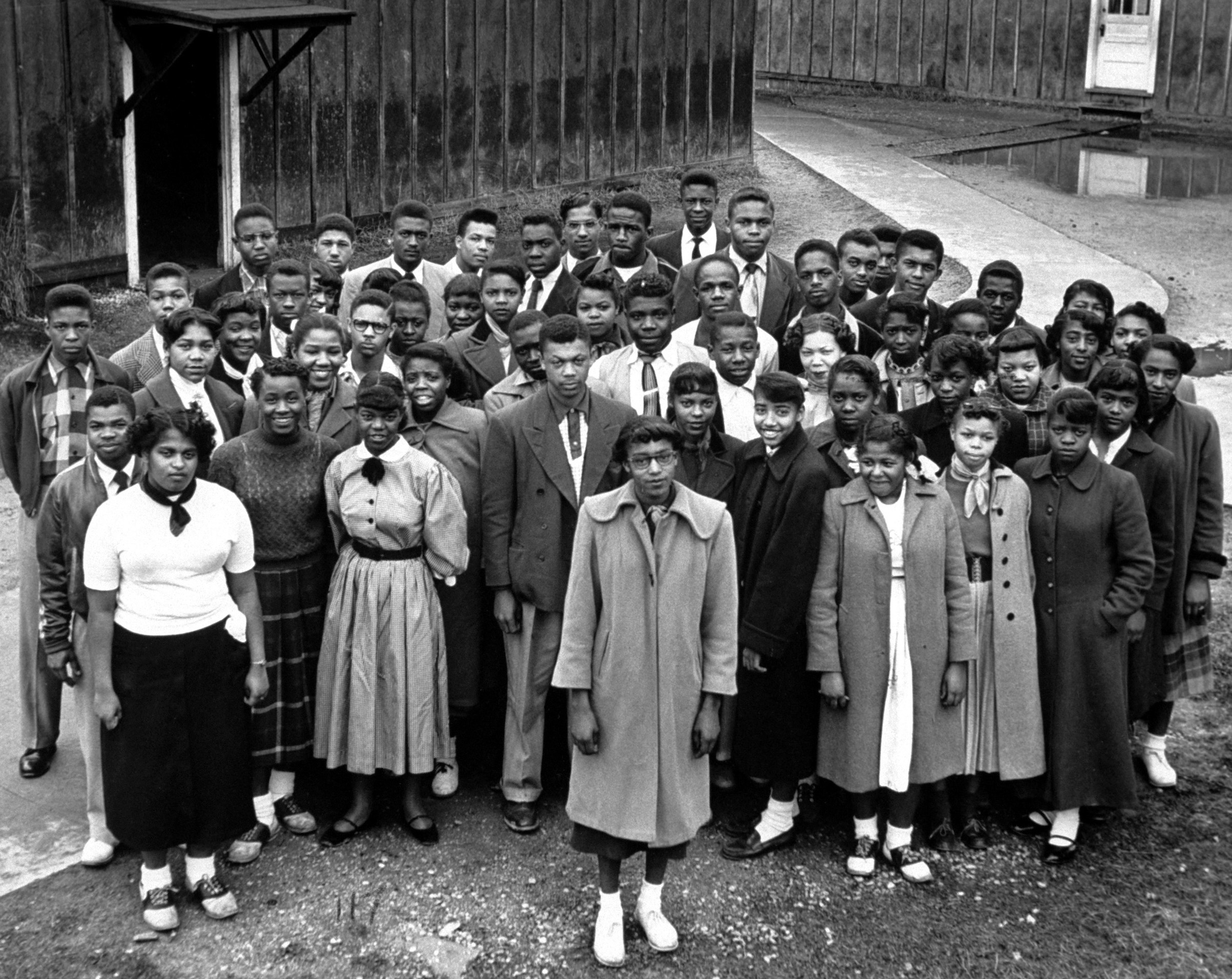 Group portrait of some of the more than 100 students named in the lawsuit filed to seek, initially, repairs for Robert Moton High School, a segregated school in Farmville, Va., March 1953. (Hank Walker—The LIFE Picture Collection/Getty Images)
