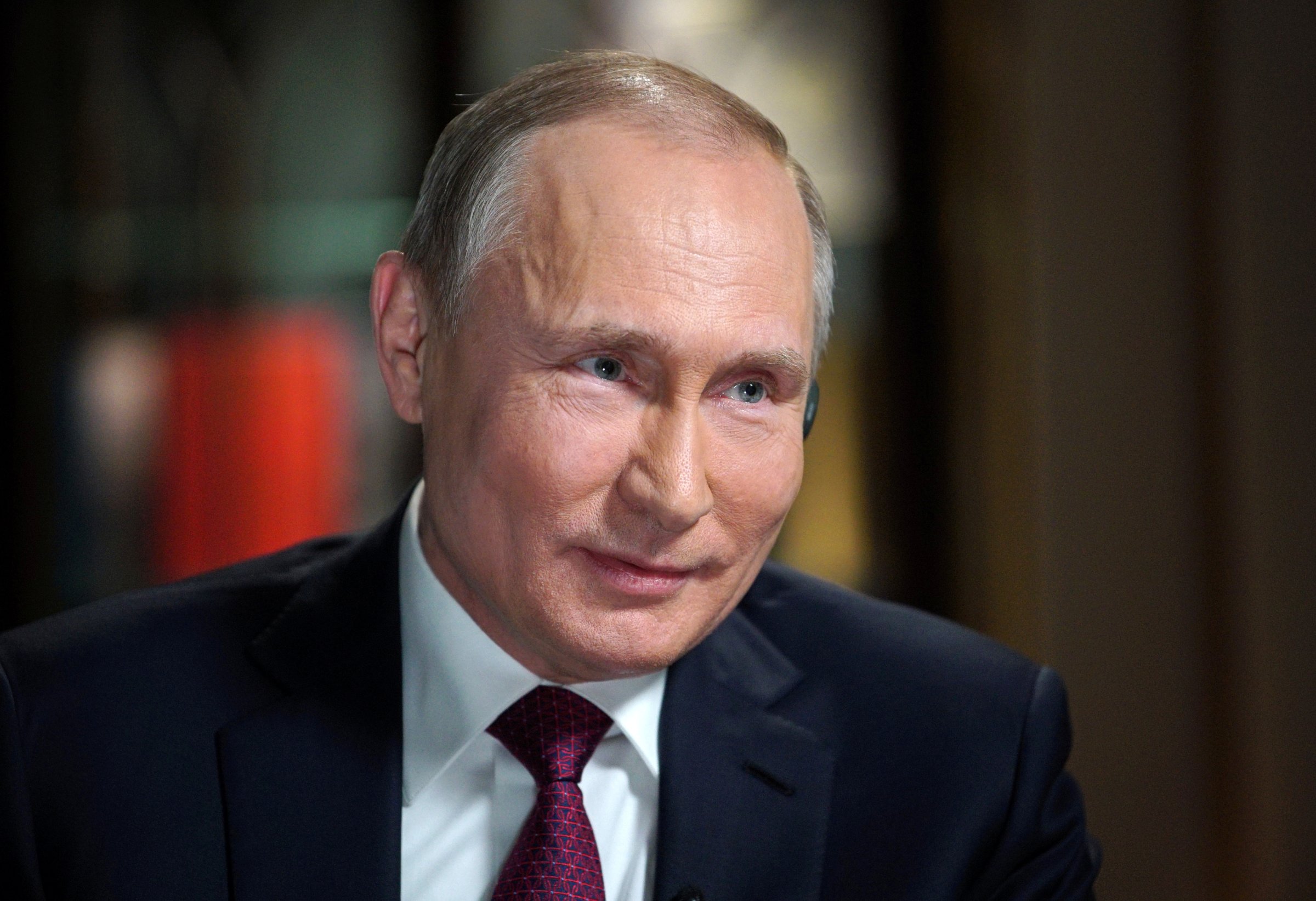 Russian President Putin attends an interview with NBC's journalist Kelly in Kaliningrad