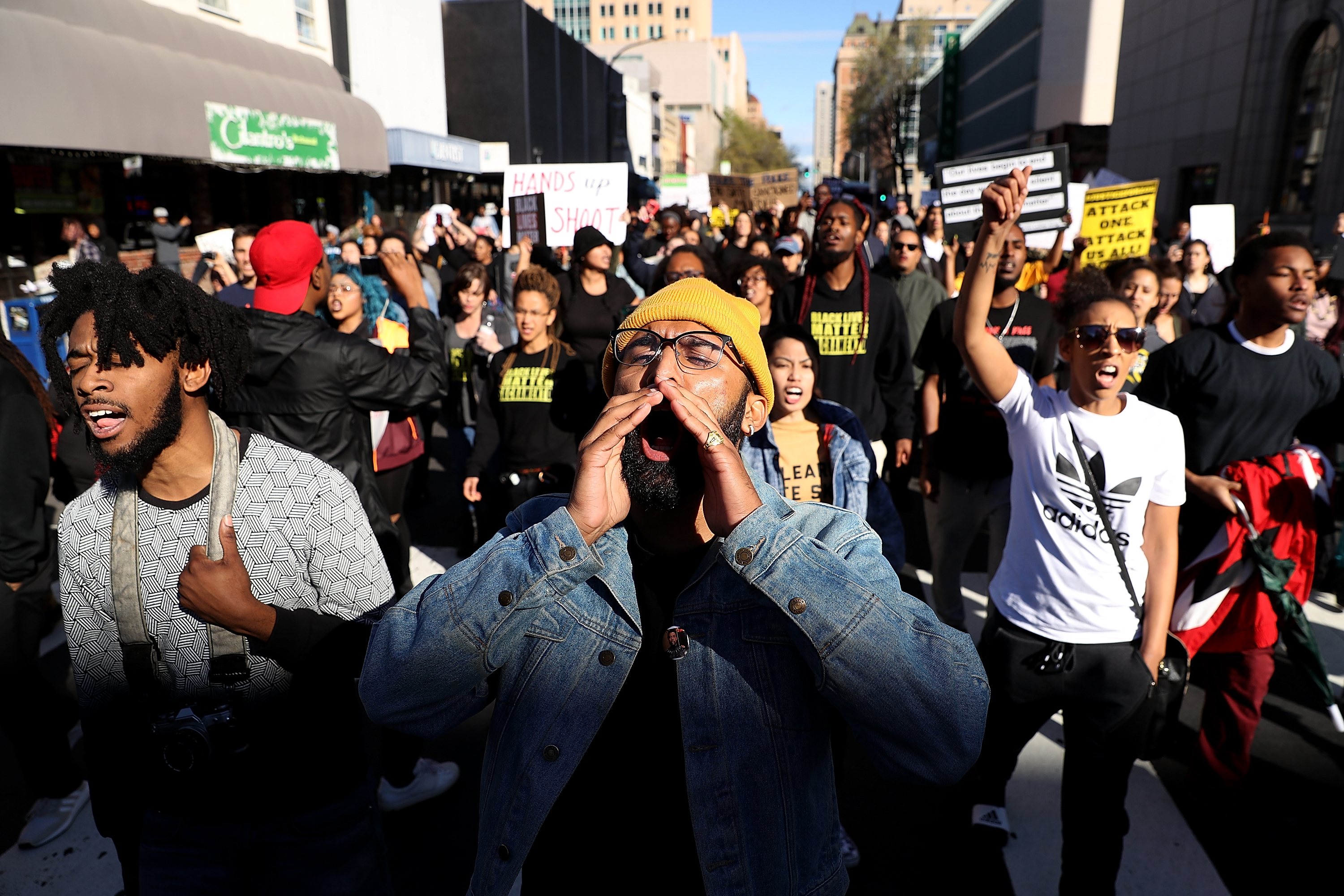 Black Live Matter protesters march during a demonstration on March 22, 2018 in Sacramento, California. (Justin Sullivan—Getty Images)