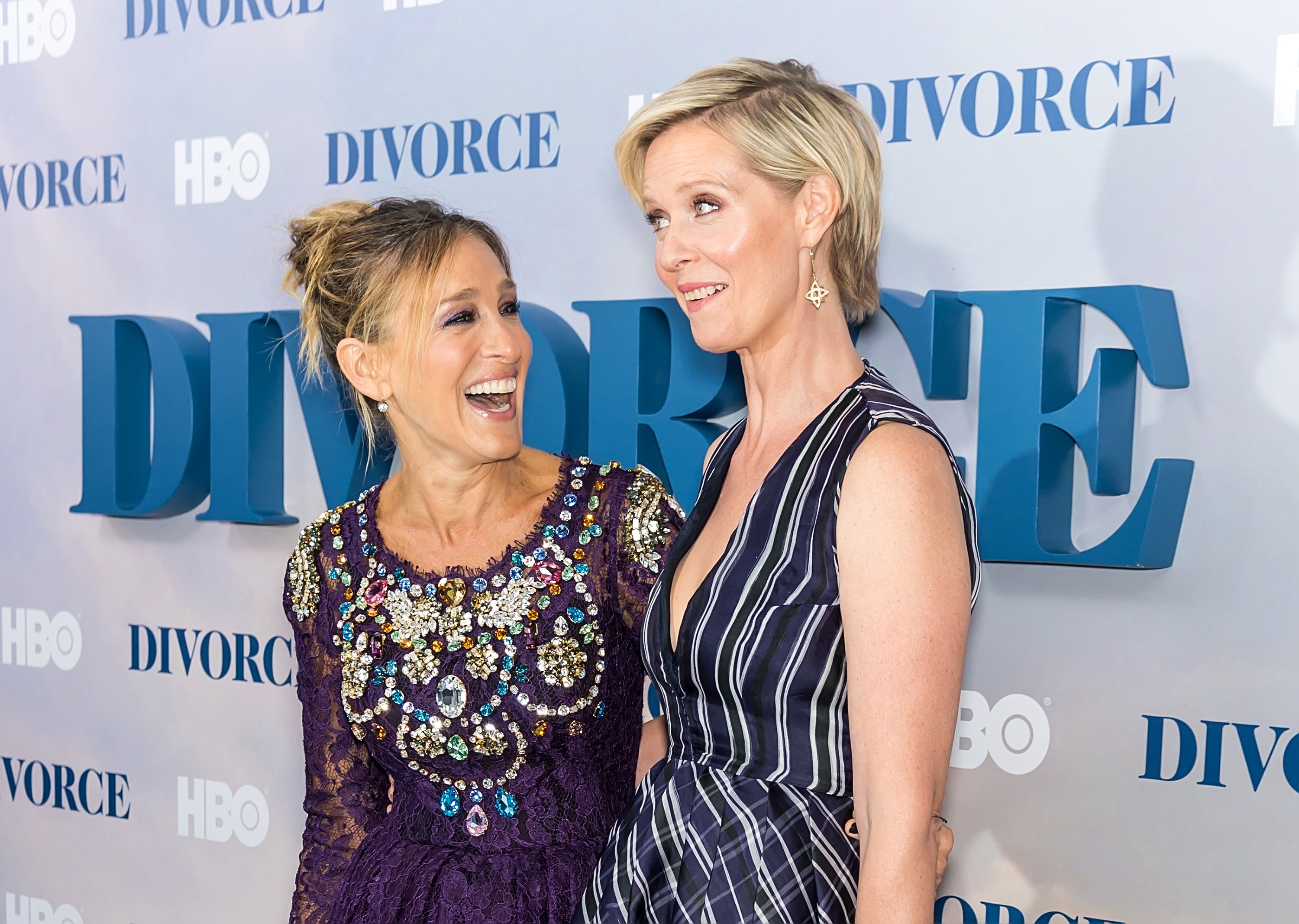 Actors Sarah Jessica Parker and Cynthia Nixon attend the 'Divorce' New York Premiere at SVA Theater on October 4, 2016 in New York City. (Gilbert Carrasquillo—FilmMagic)