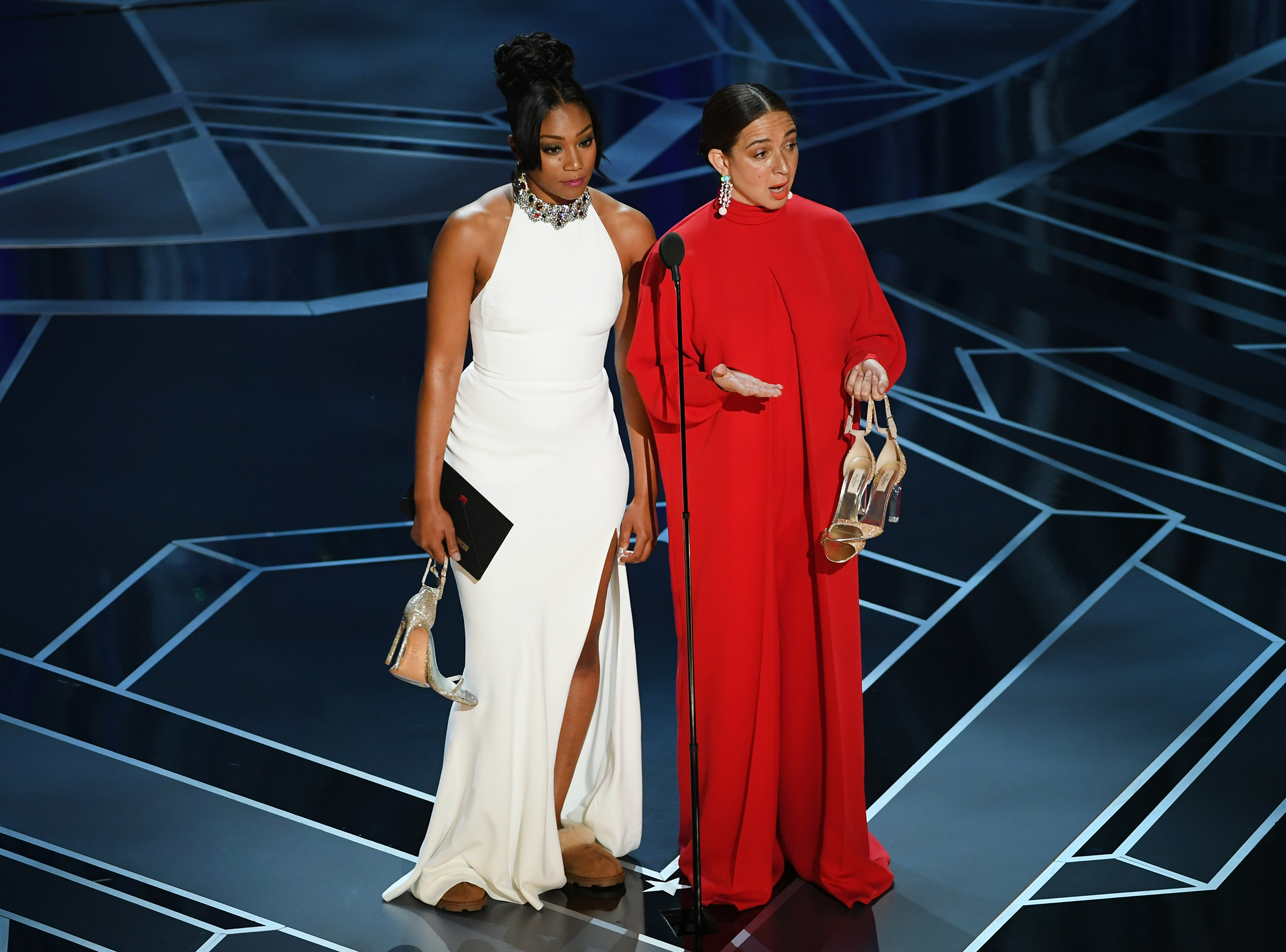 Actors Tiffany Haddish and Maya Rudolph speak onstage during the 90th Annual Academy Awards at the Dolby Theatre at Hollywood &amp; Highland Center on March 4, 2018 in Hollywood. (Kevin Winter—Getty Images)