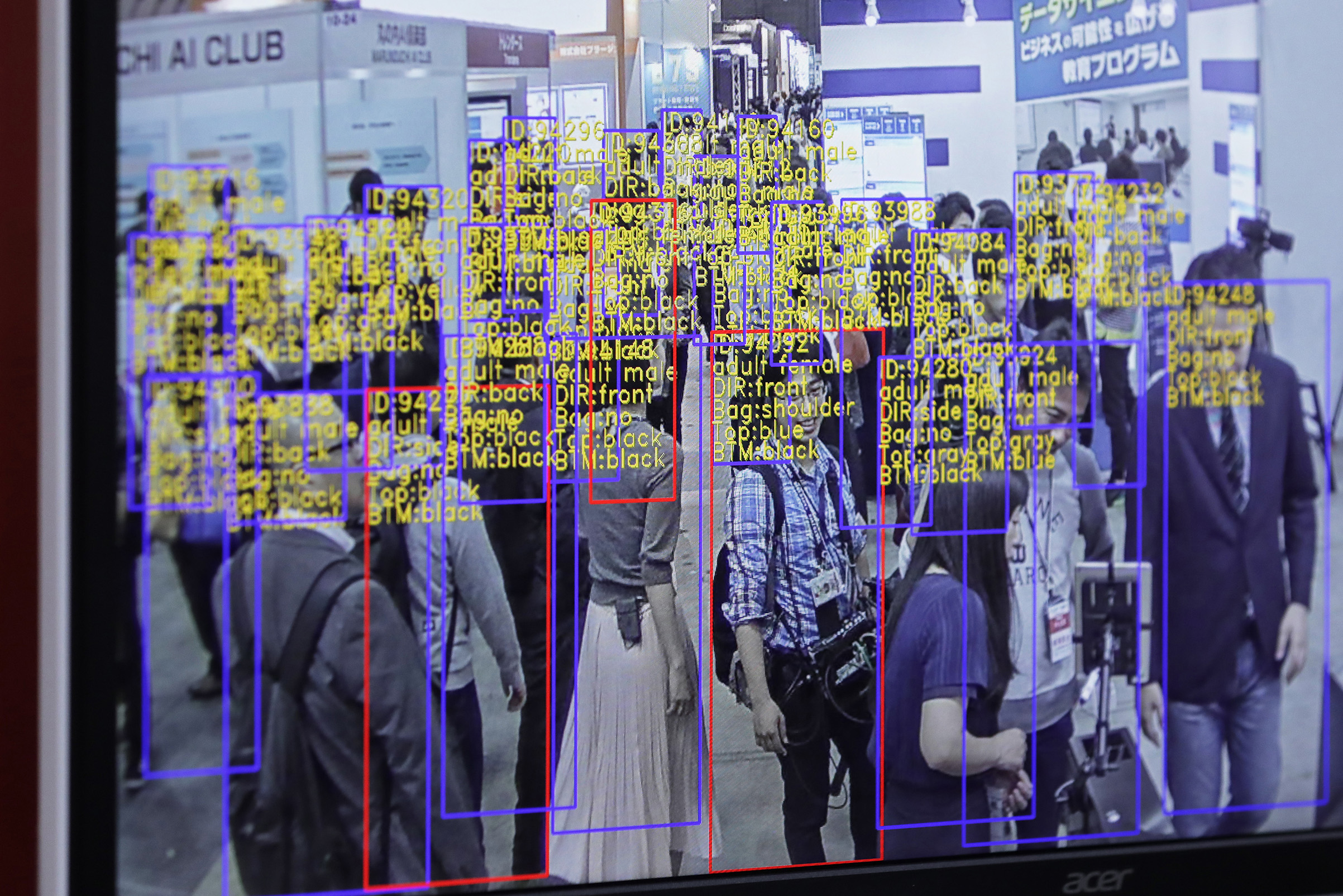 Object detection and tracking displayed at the Artificial Intelligence Exhibition &amp; Conference in Tokyo, Japan, on April 4, 2018. (Kiyoshi Ota—Bloomberg/Getty Images)